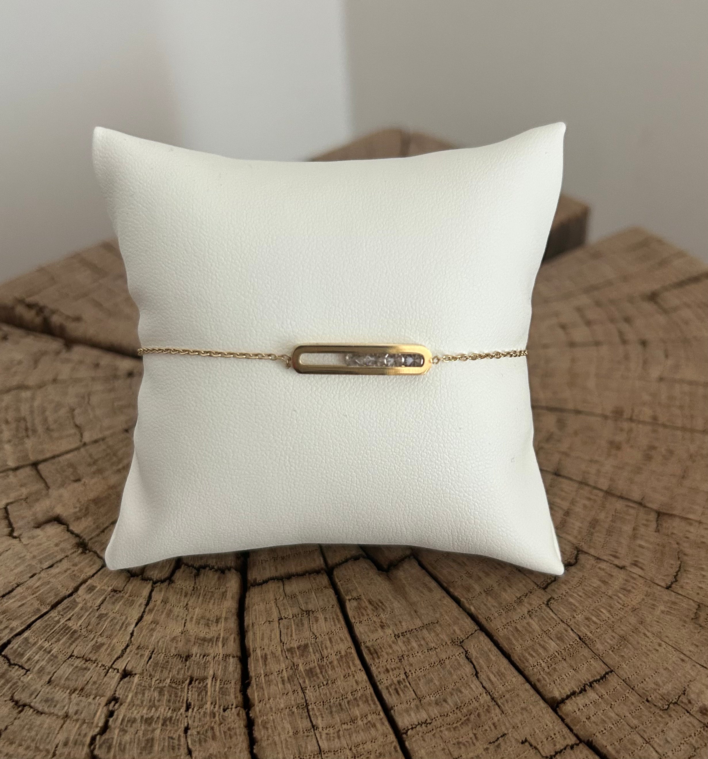 Bracelet Doré Pendentif & Brillant Glissant – Acier Inoxydable