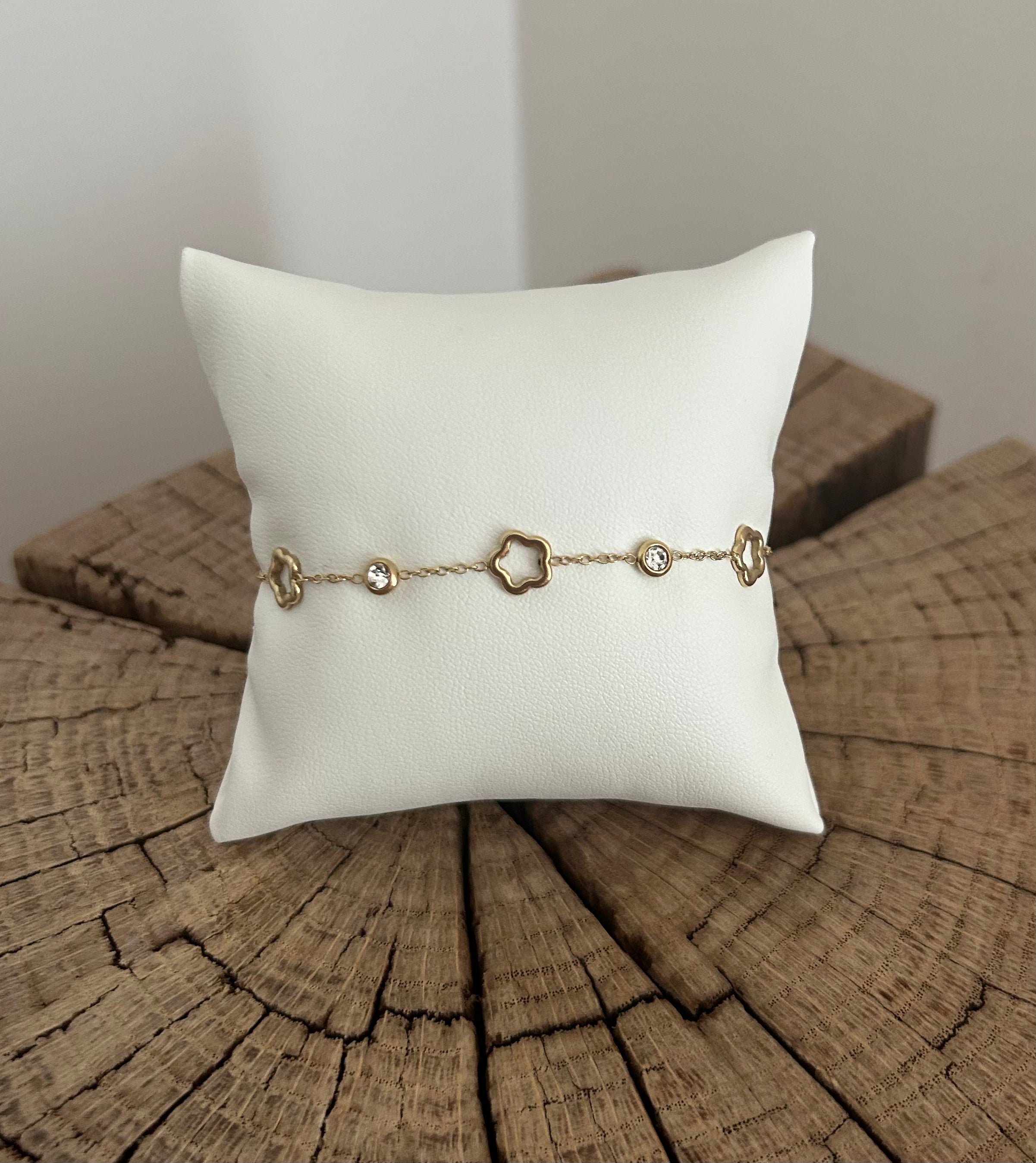 Bracelet Doré Fleurs & Brillants – Acier Inoxydable