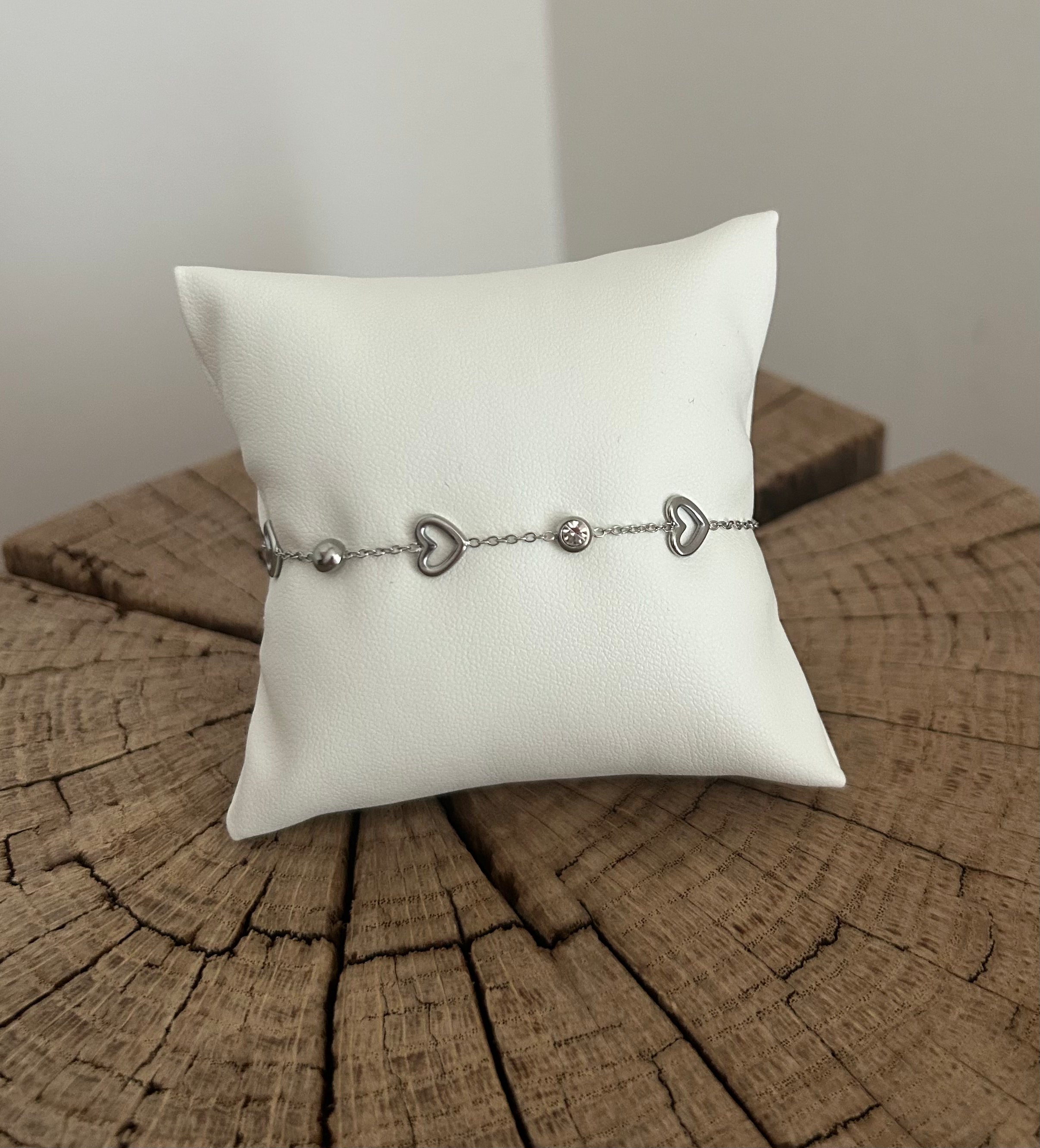 Bracelet Acier Argenté Cœur & Brillants