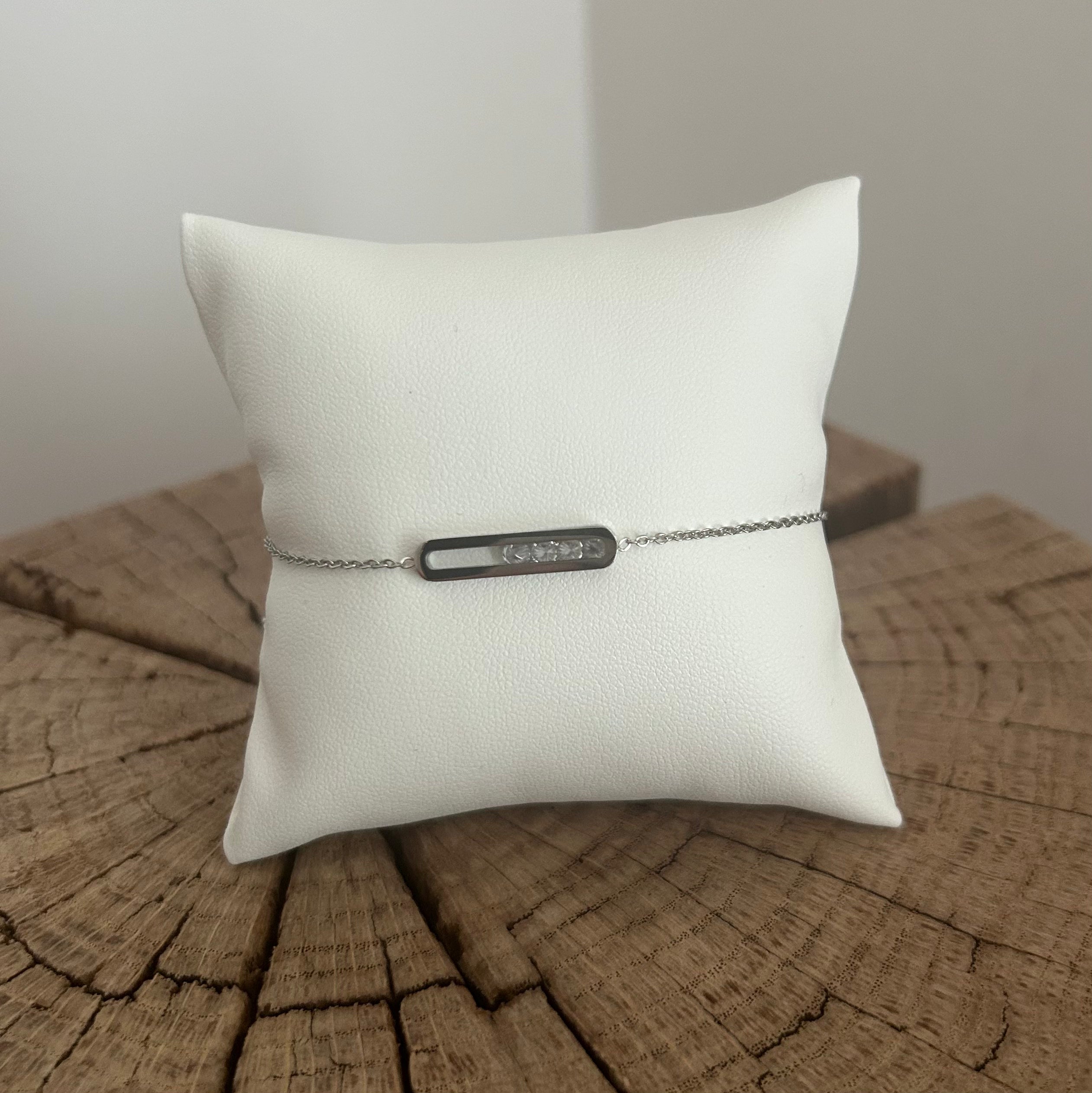 Bracelet Acier Argenté & Cristaux Glissants