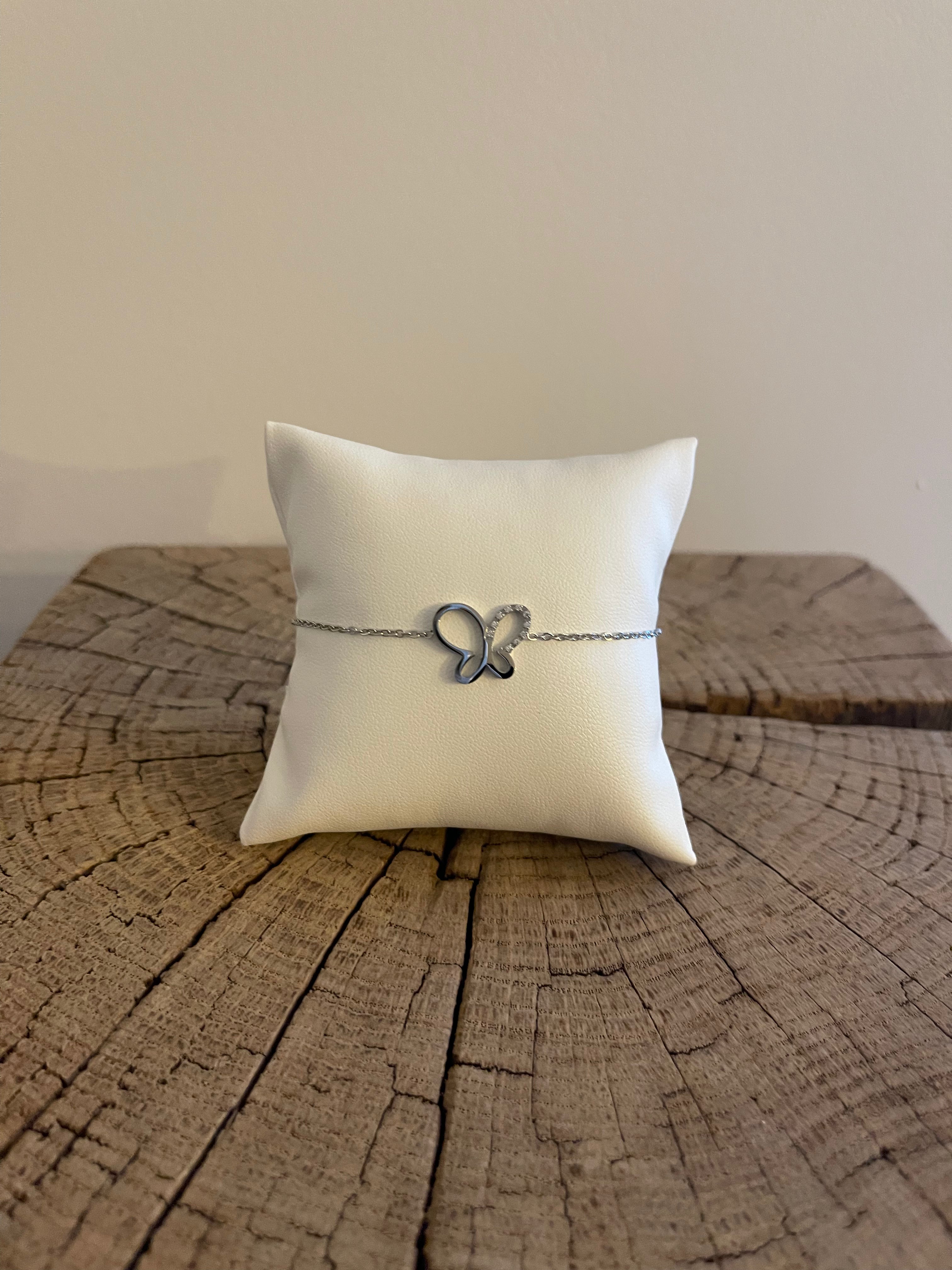 Bracelet Acier Argenté Papillon & Brillants