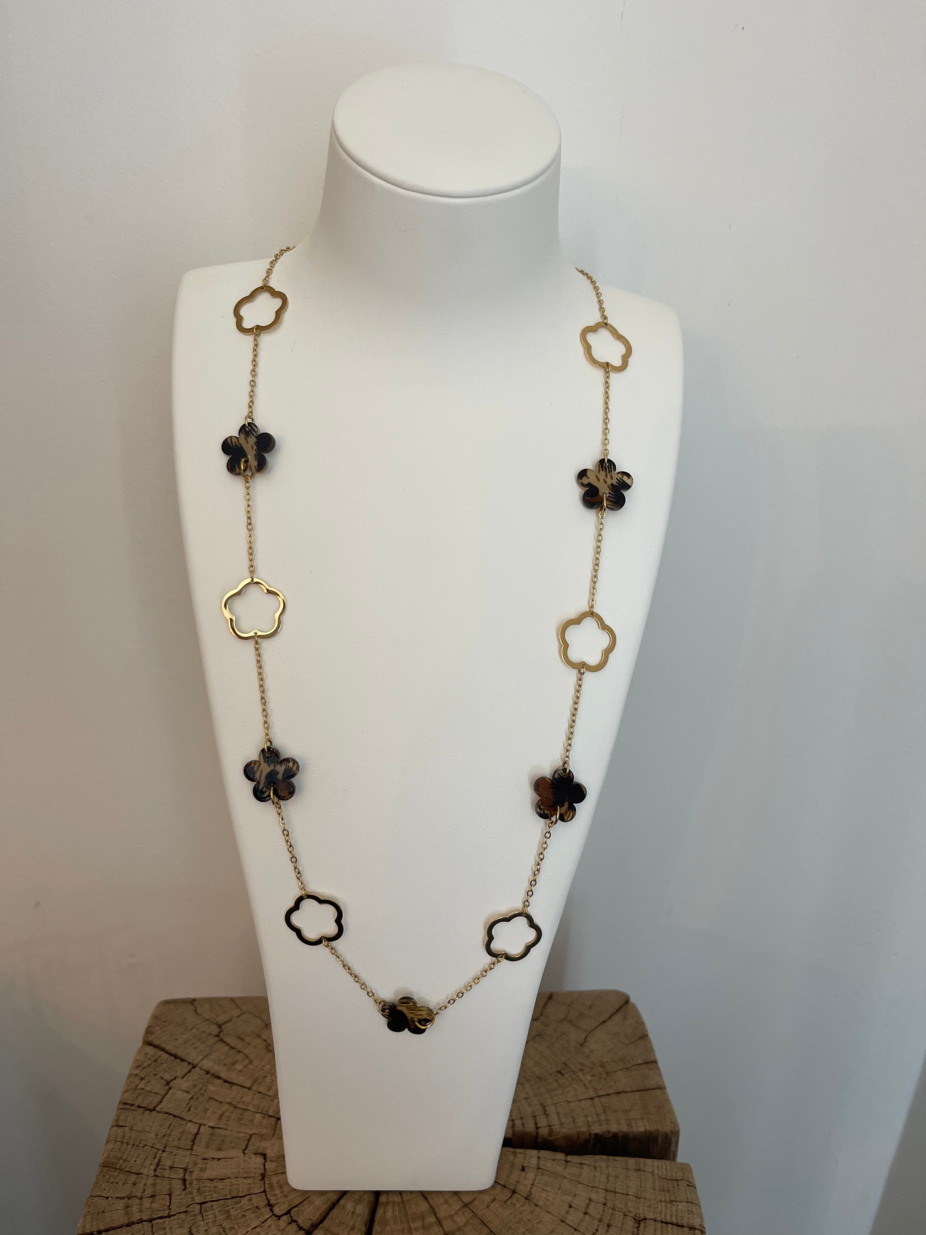 Parure 3 Pièces Fleurs Dorées & Écaille – Acier Inoxydable