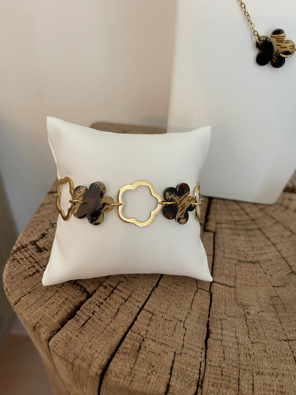 Parure 3 Pièces Fleurs Dorées & Écaille – Acier Inoxydable