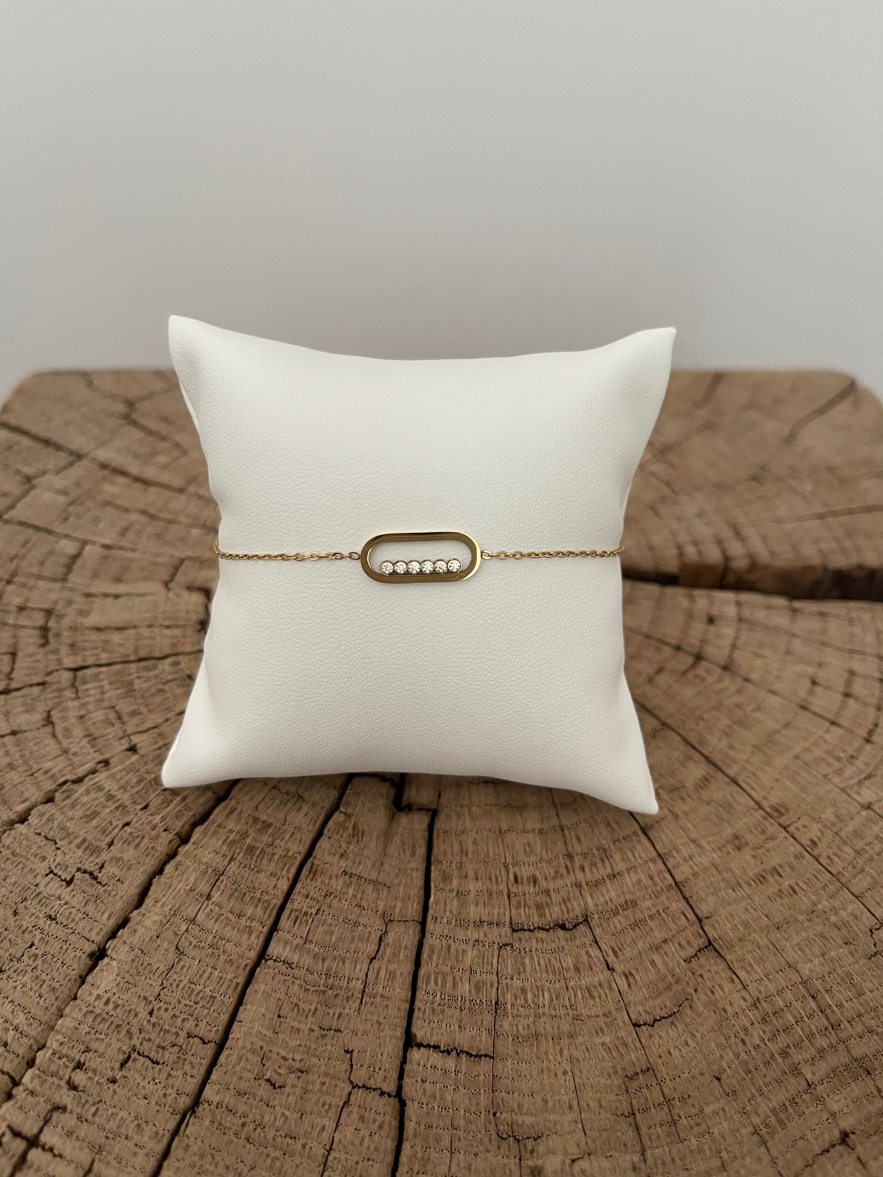 Bracelet Doré Pendentif & Brillant Glissant – Acier Inoxydable