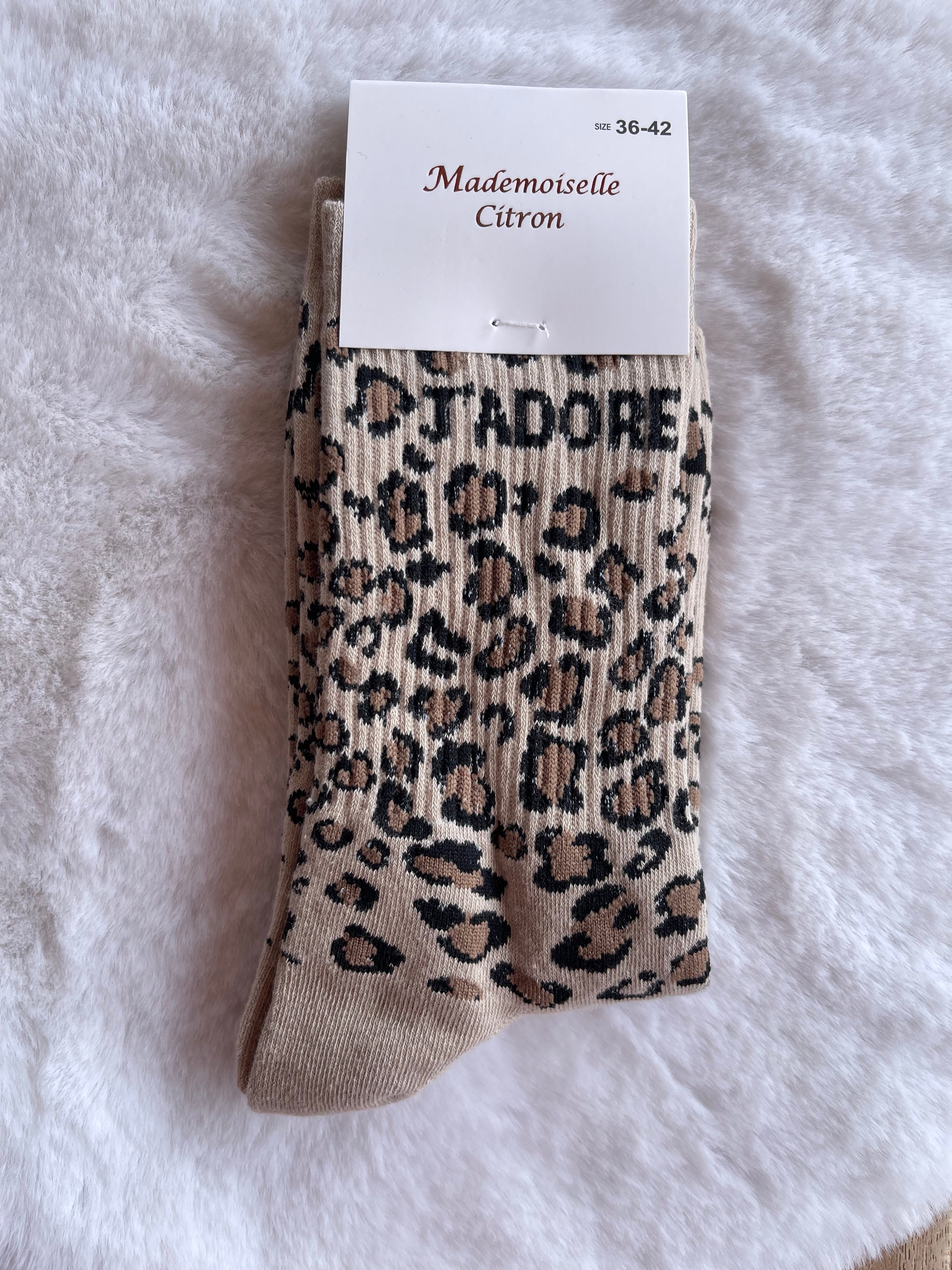 Chaussettes Léopard "J'adore" Beige Clair – Mademoiselle Citron