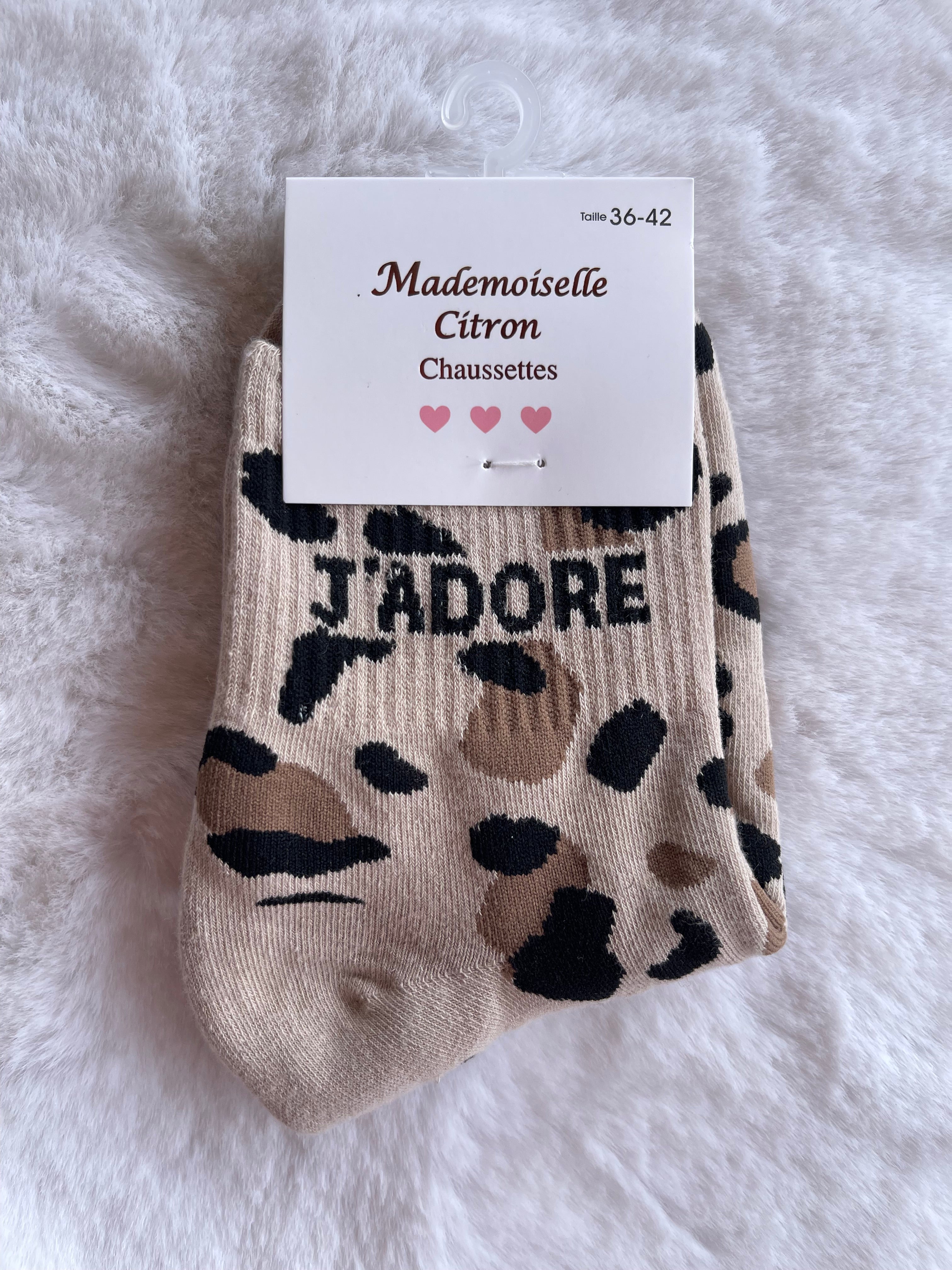 Socquettes Léopard "J'adore" Beige Doré – Mademoiselle Citron