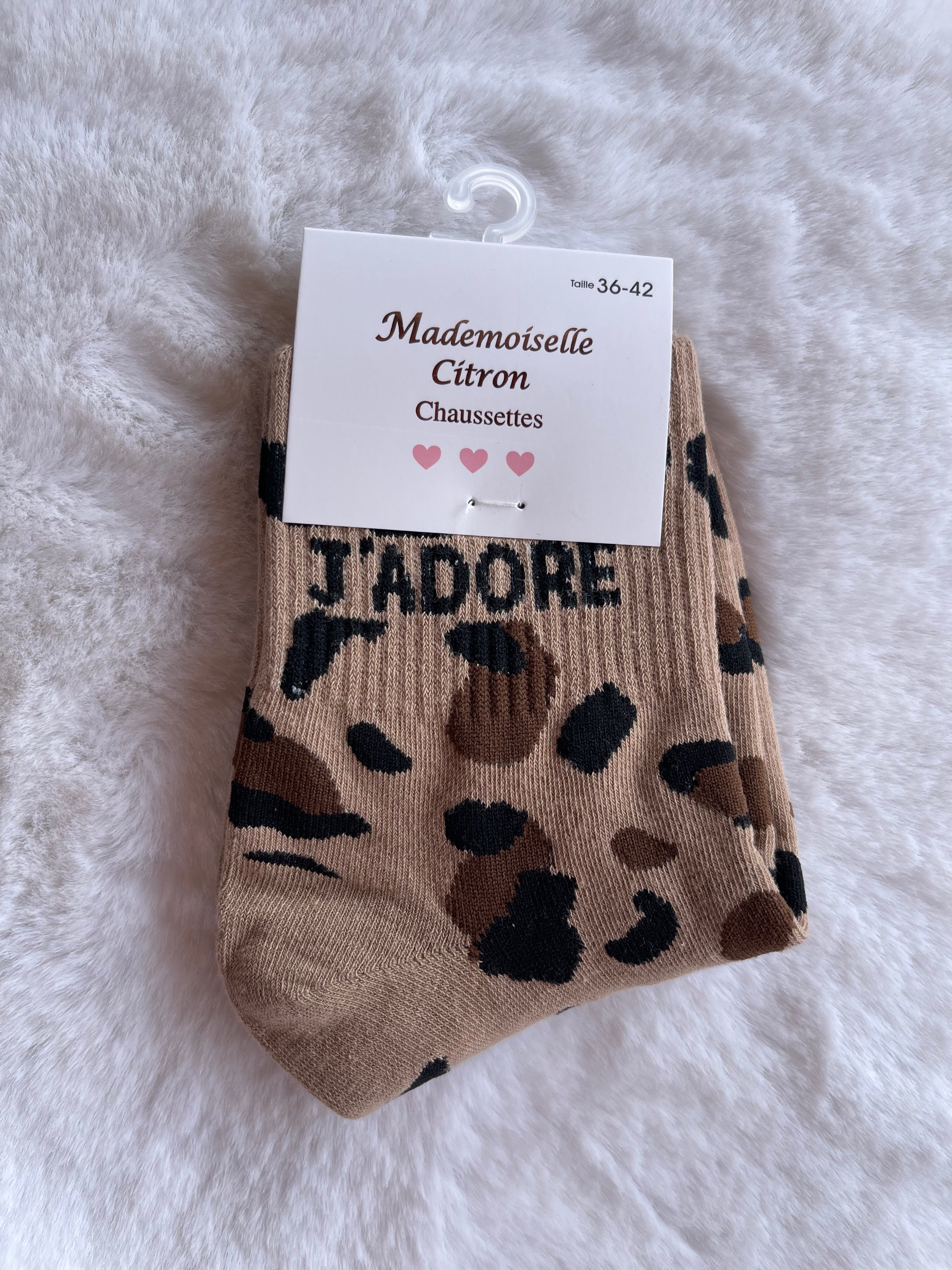 Socquettes Léopard "J'adore" – Mademoiselle Citron