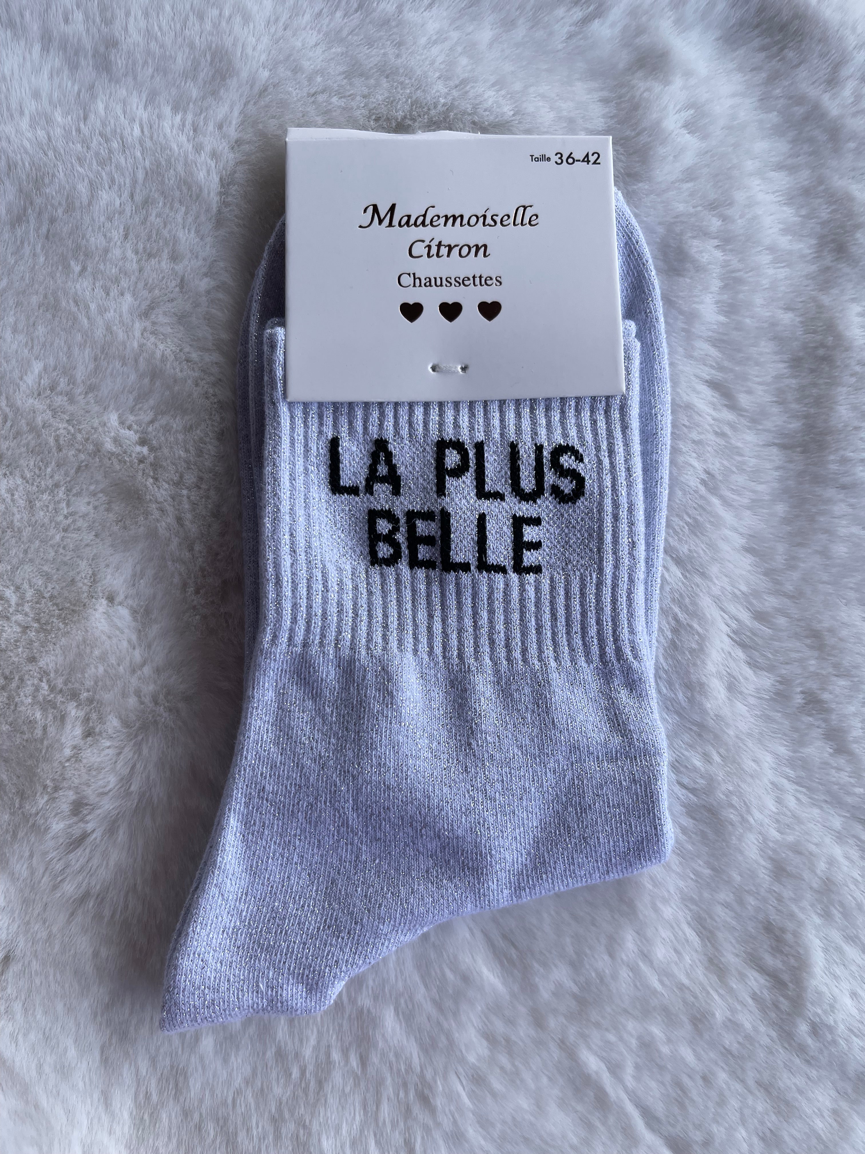 Chaussettes "La Plus Belle" Blanc Pailleté – Mademoiselle Citron