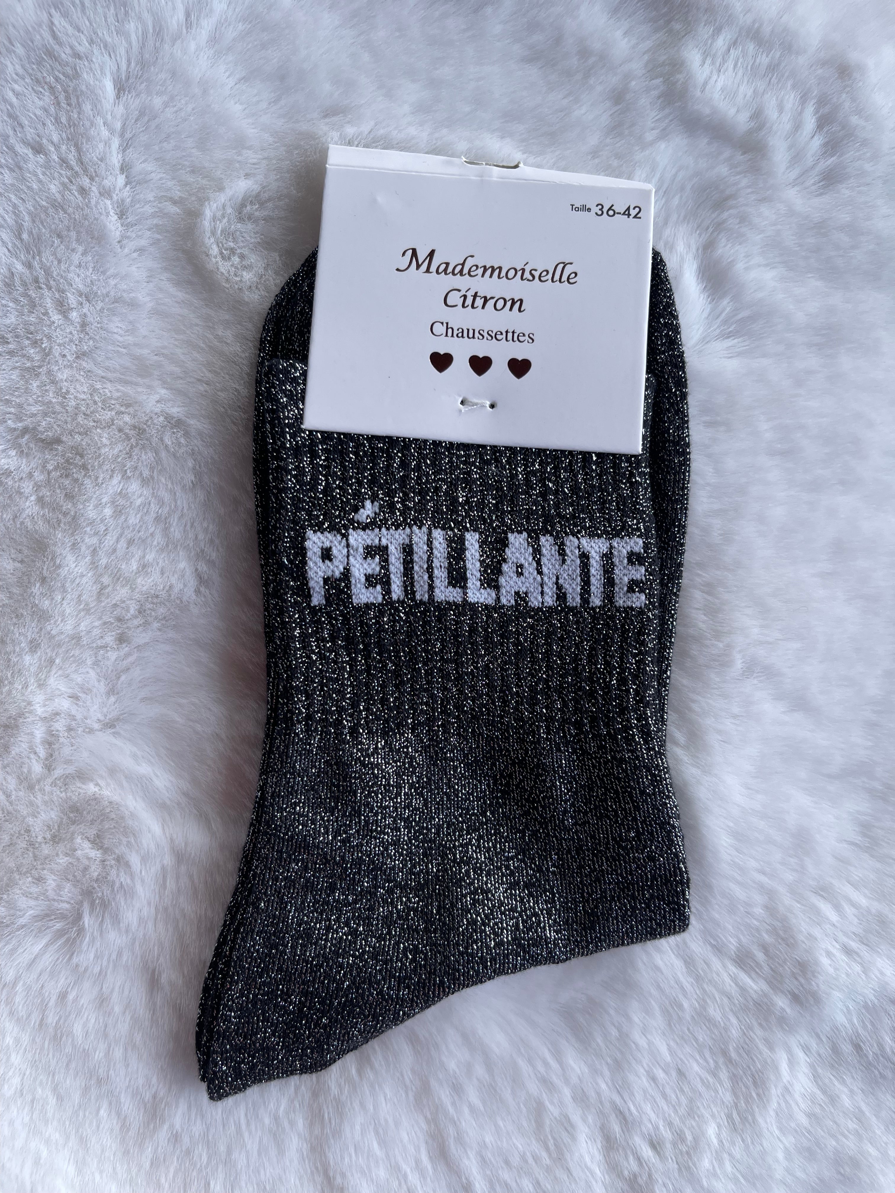 Chaussettes "Pétillante" Noir Pailleté Argenté – Mademoiselle Citron