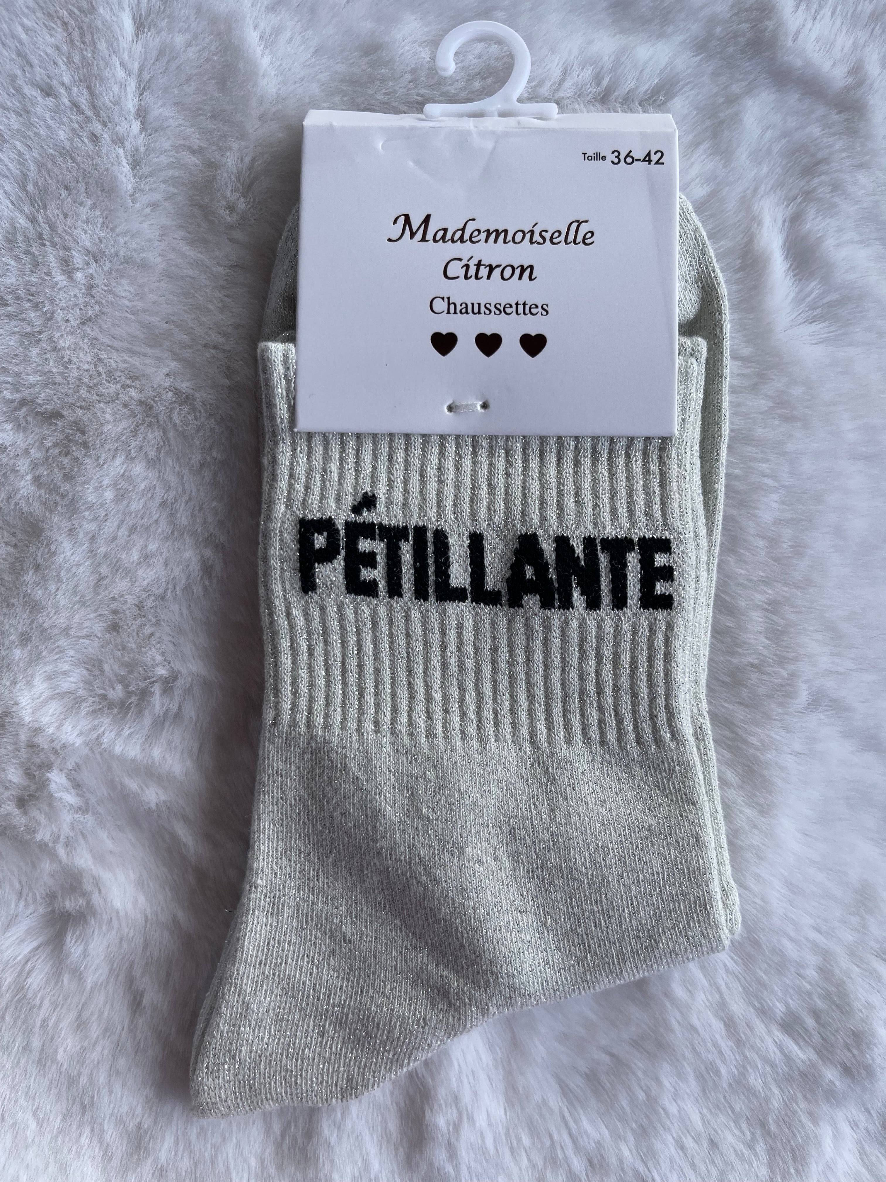 Chaussettes "Pétillante" Gris Champagne Pailleté – Mademoiselle Citron