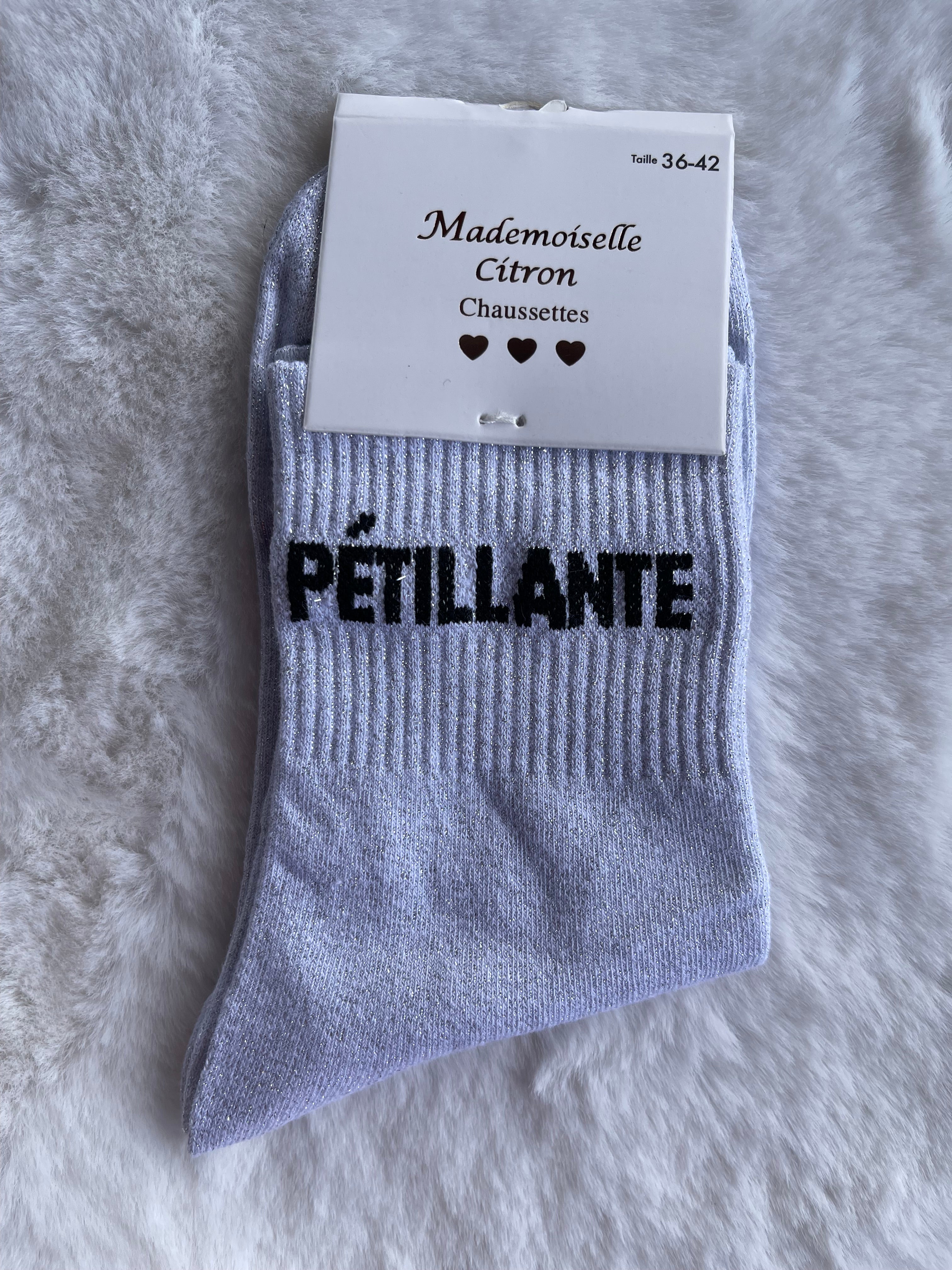 Chaussettes "Pétillante" Gris Clair Pailleté – Mademoiselle Citron