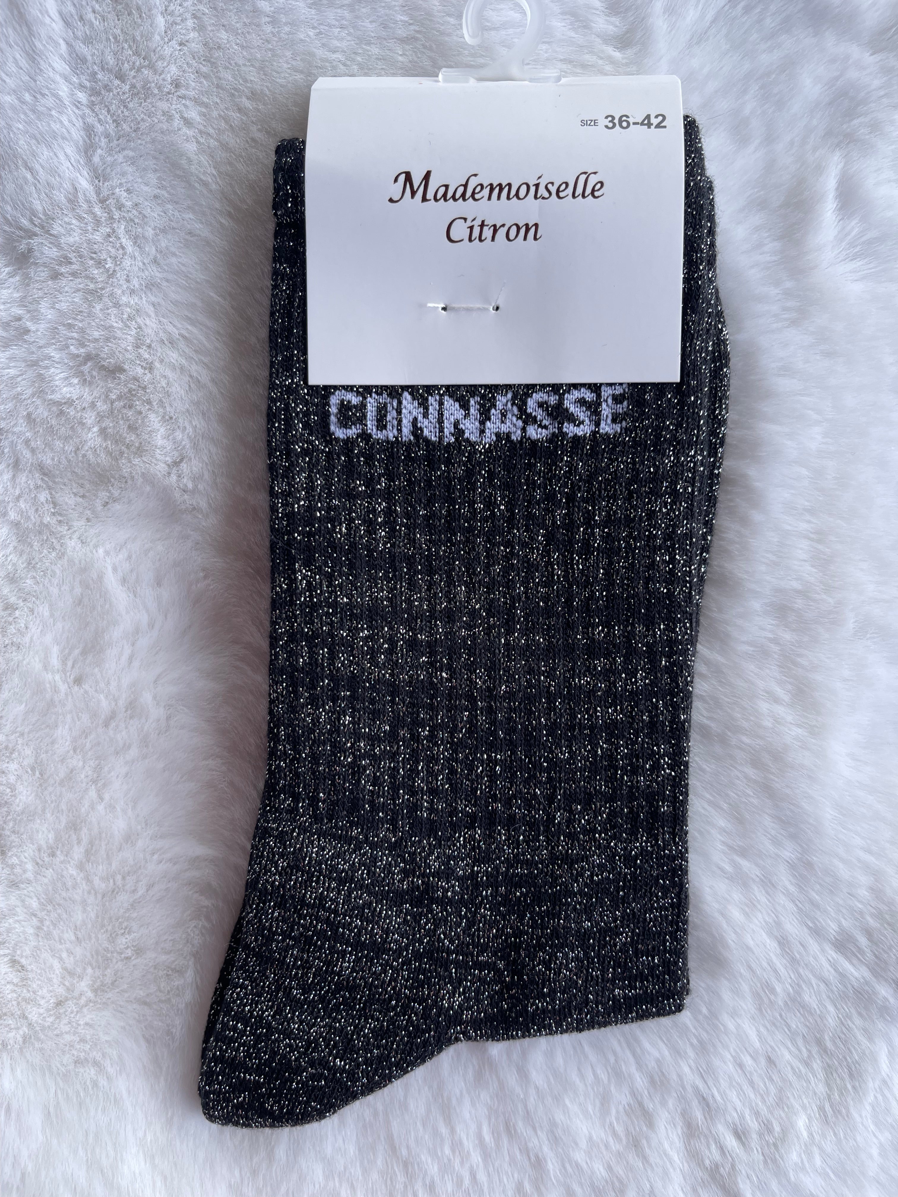 Chaussettes "Connasse" Noir Multicolore Pailleté – Mademoiselle Citron