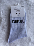 Chaussettes "Connasse" Blanc Pailleté Argenté – Mademoiselle Citron