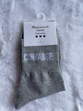 Chaussettes "Connasse" Gris Argenté Pailleté – Mademoiselle Citron