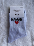 Chaussettes "Maman" Blanc Pailleté Argenté – Mademoiselle Citron