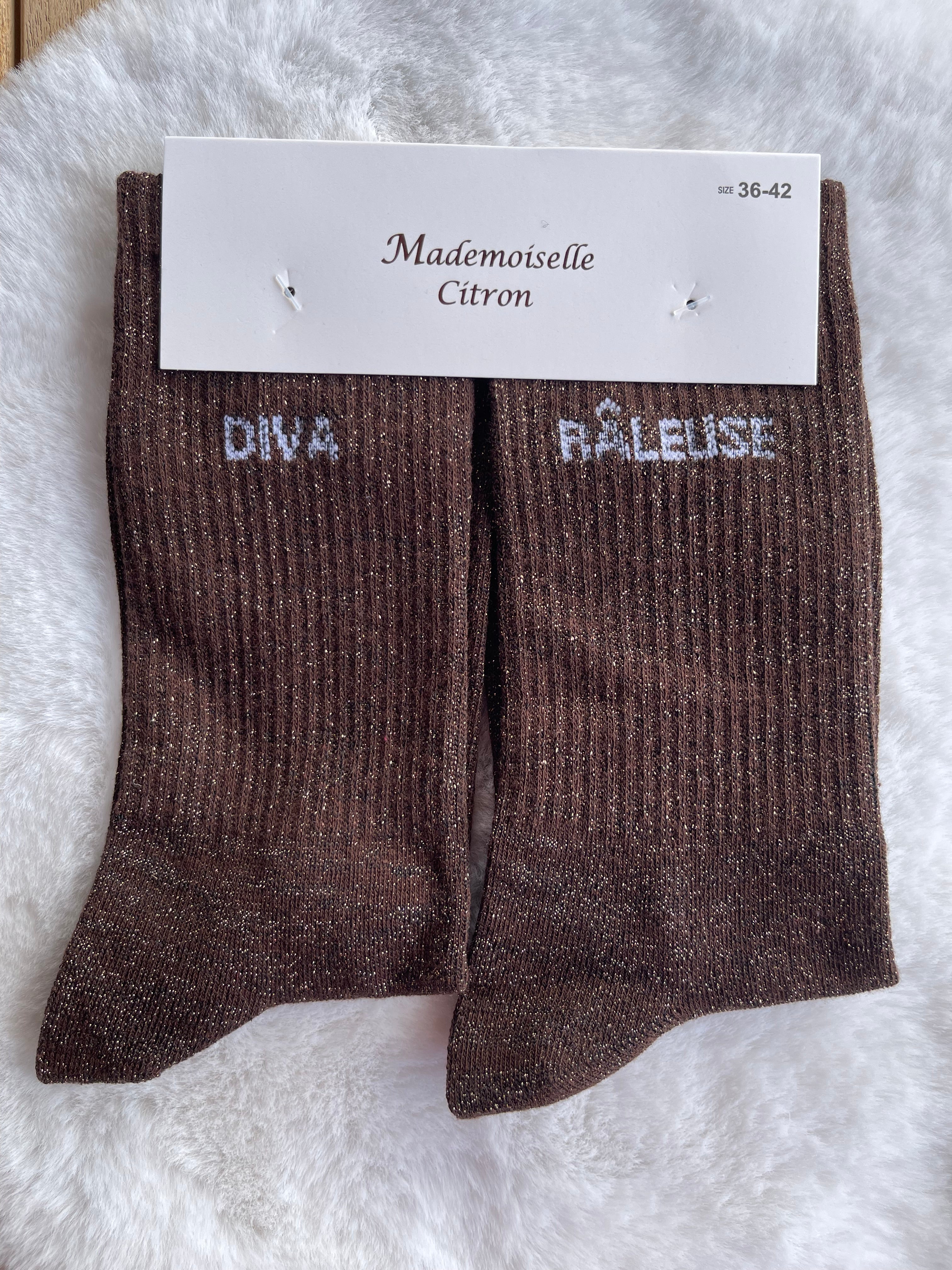Chaussettes "Diva Râleuse" Marron Pailleté – Mademoiselle Citron