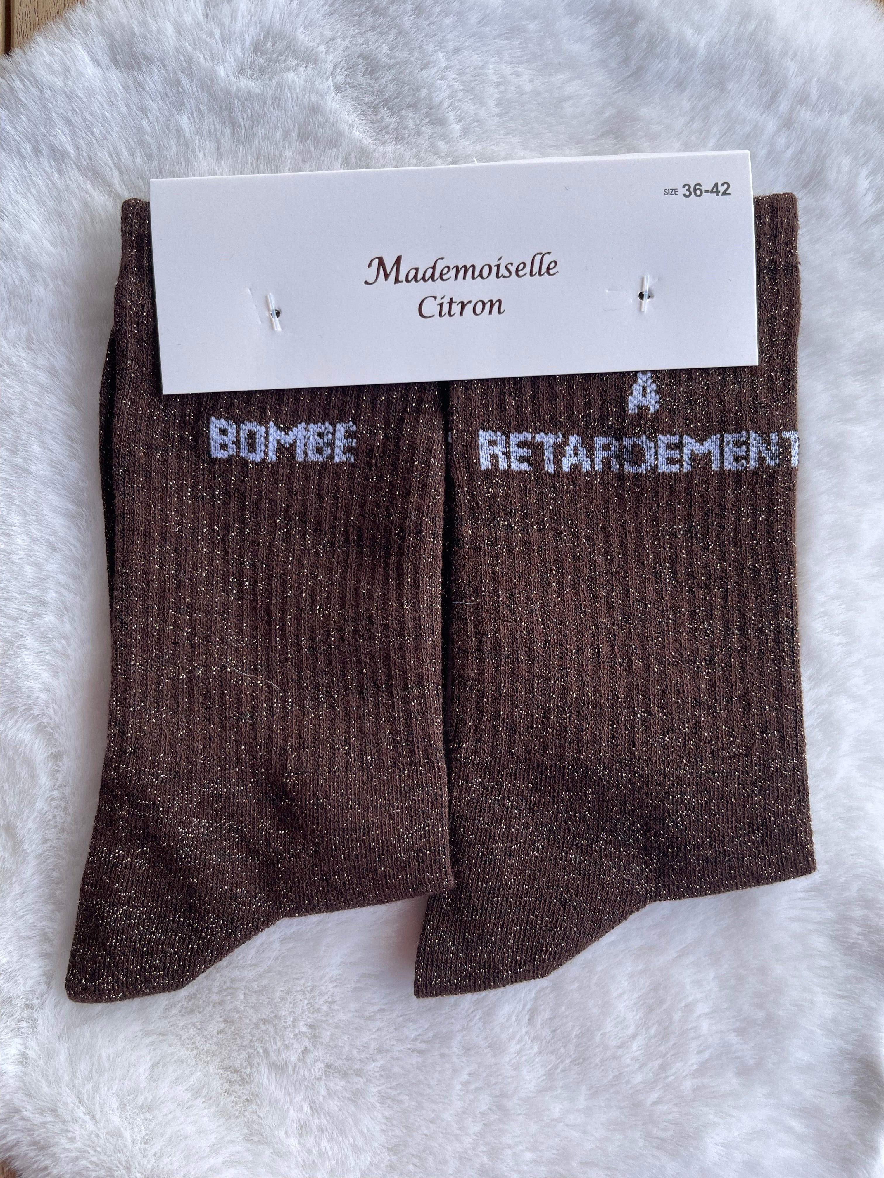 Chaussettes "Bombe à Retardement" Marron Pailleté – Mademoiselle Citron