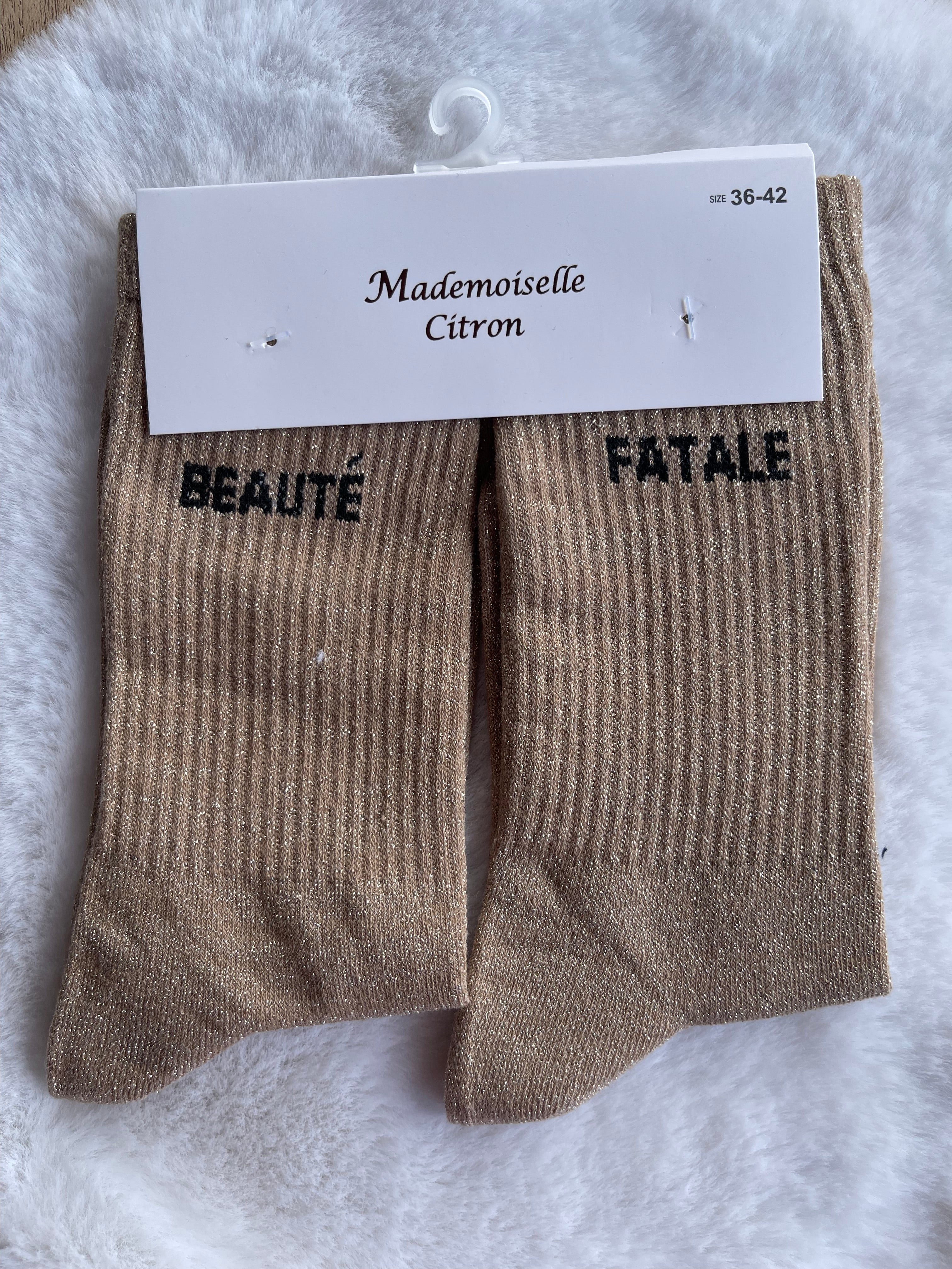 Chaussettes "Beauté Fatale" Dorées – Mademoiselle Citron