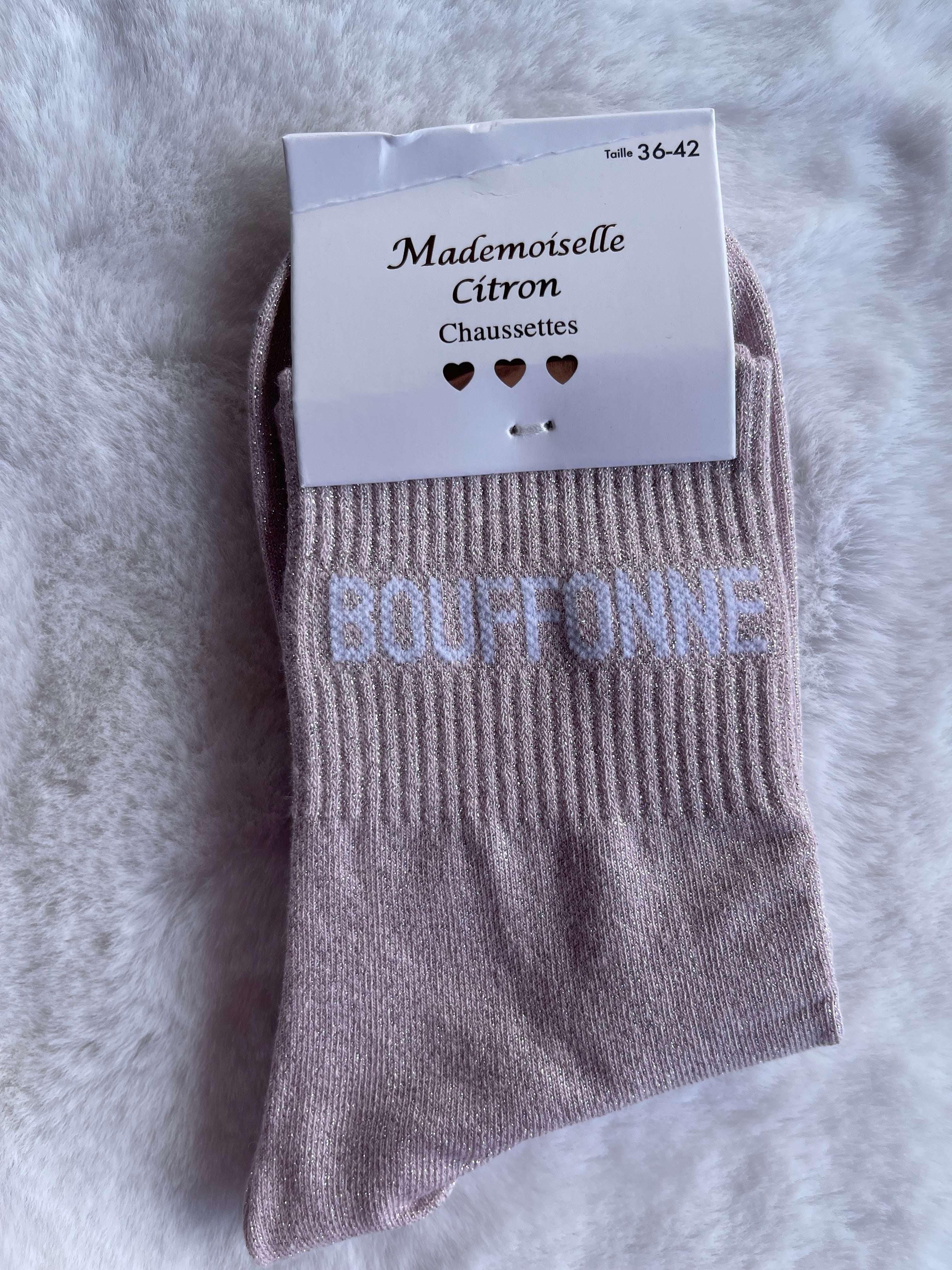 Chaussettes "Bouffonne" Rose Nude Pailleté – Mademoiselle Citron