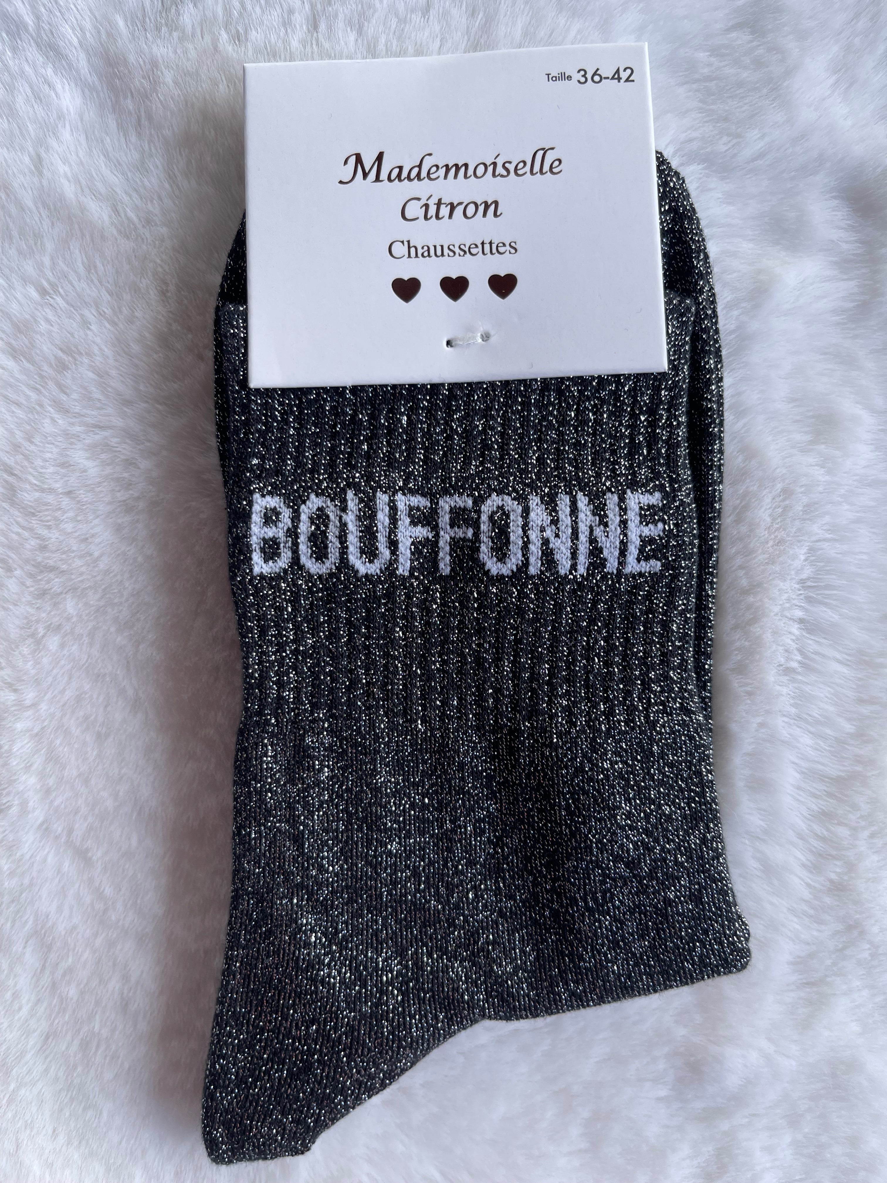 Chaussettes "Bouffonne" Noir Pailleté Argenté – Mademoiselle Citron
