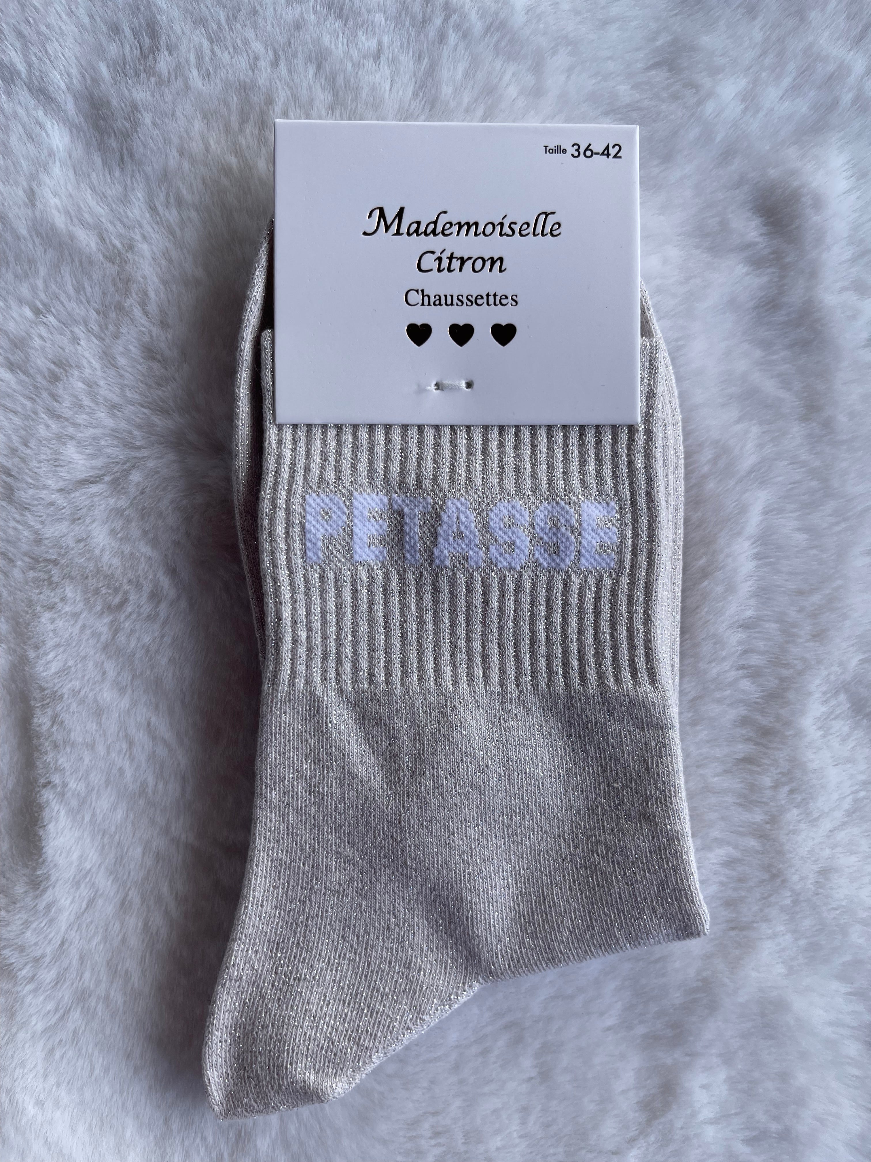 Chaussettes "Pétasse" Champagne Rosé Pailleté – Mademoiselle Citron