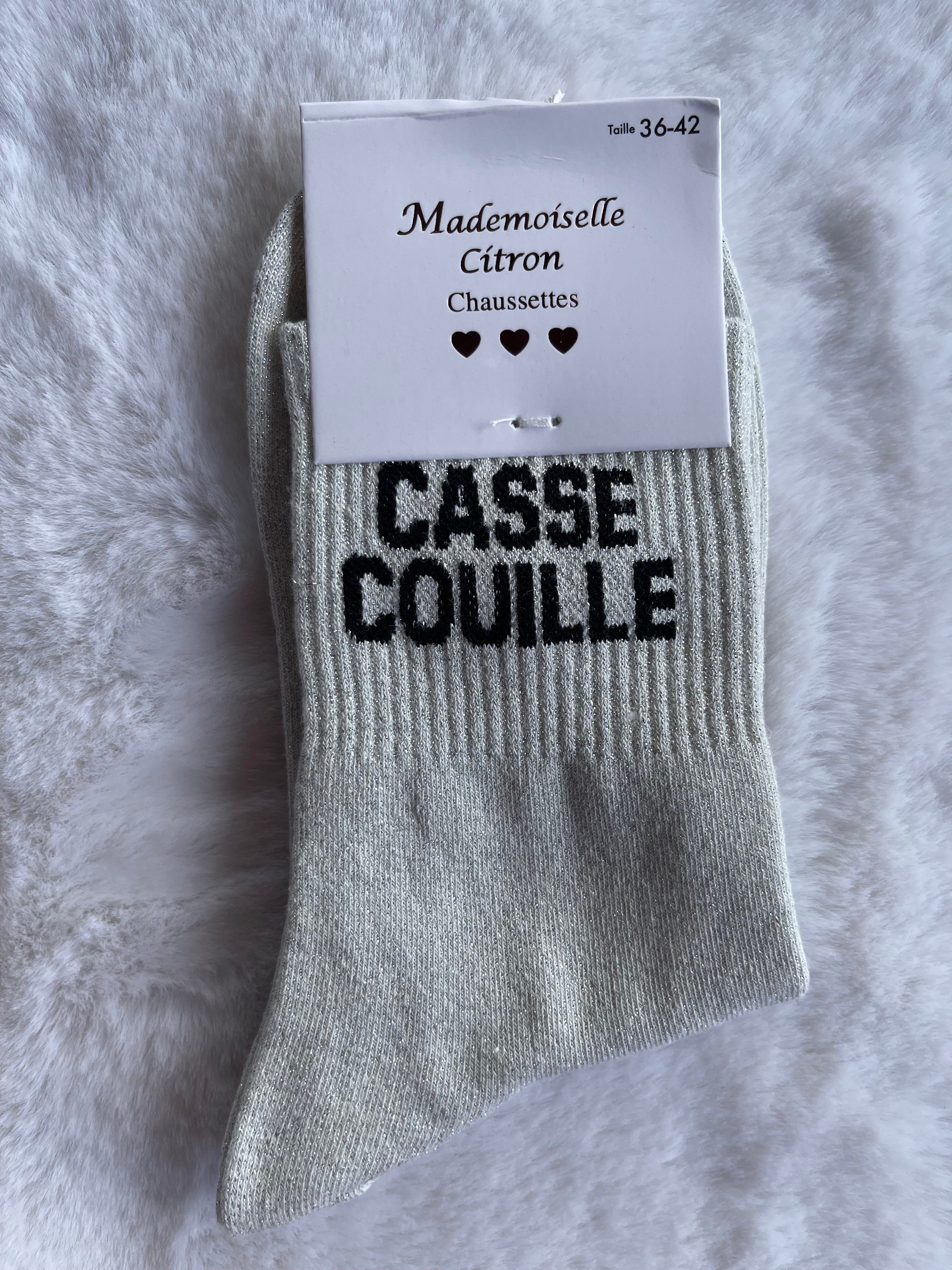 Chaussettes "Casse-Couille" Gris Argenté Pailleté – Mademoiselle Citron