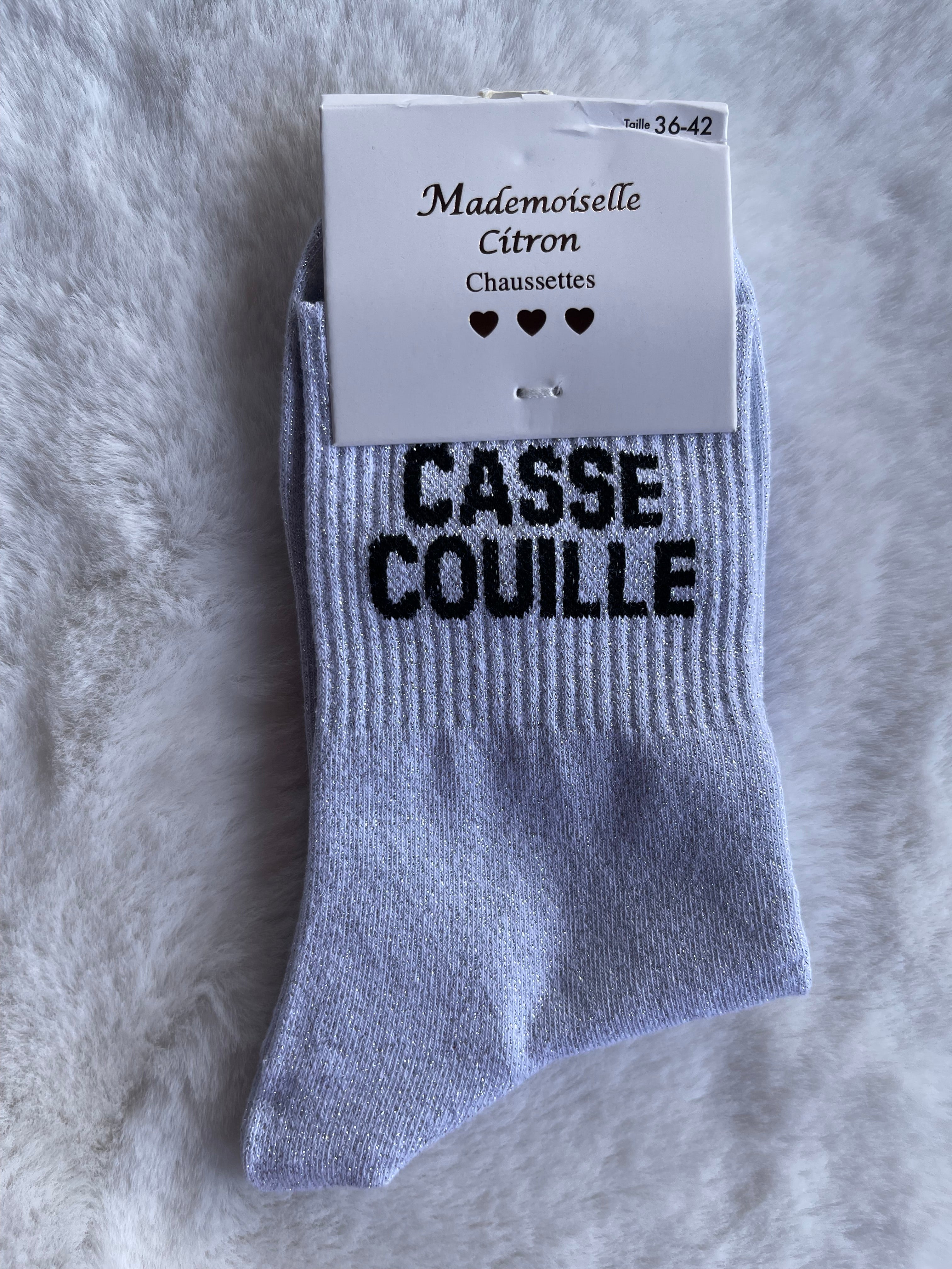 Chaussettes "Casse-Couille" Blanc Pailleté Argenté – Mademoiselle Citron