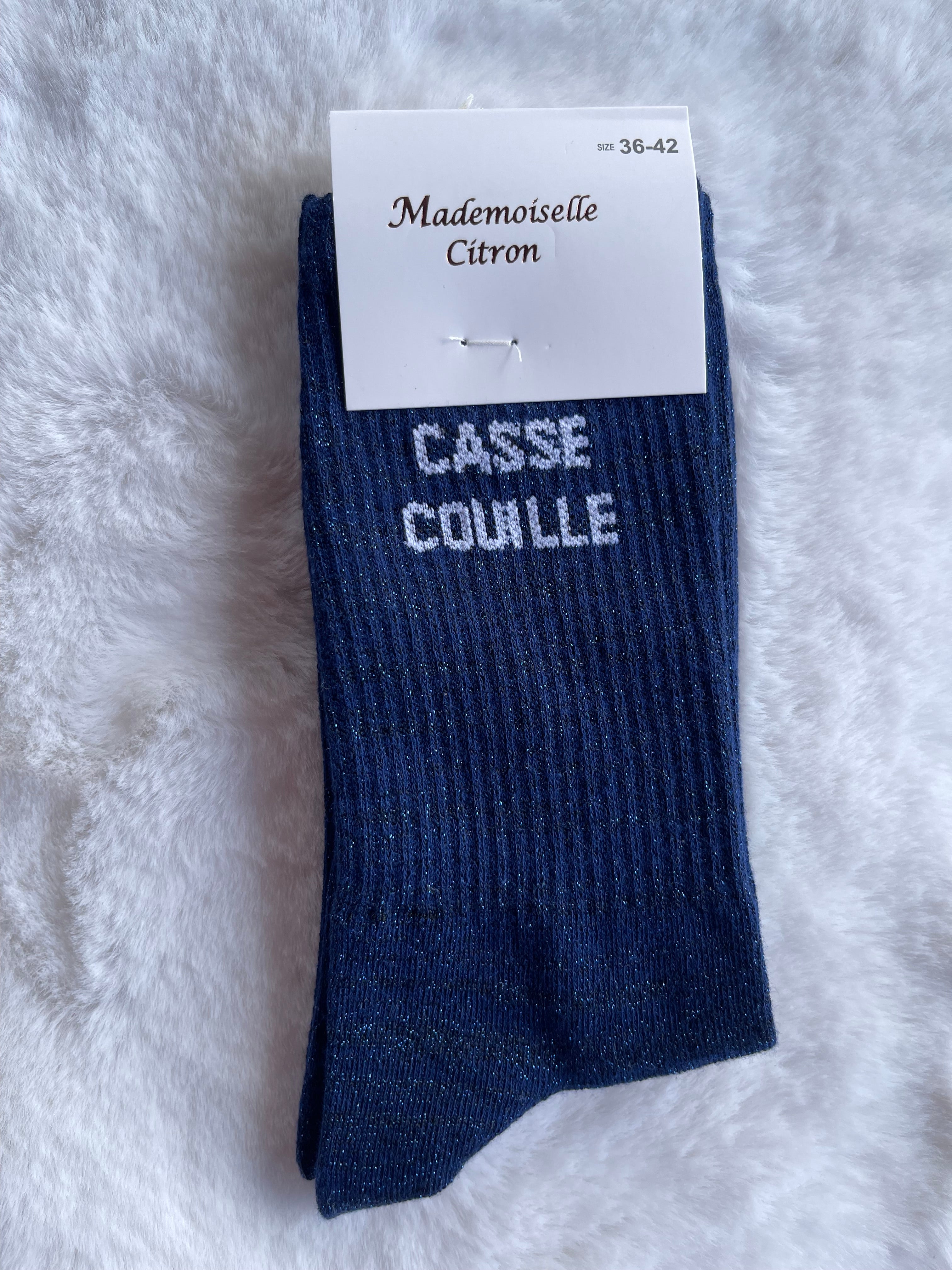 Chaussettes "Casse-Couille" Bleu Marine Pailleté – Mademoiselle Citron