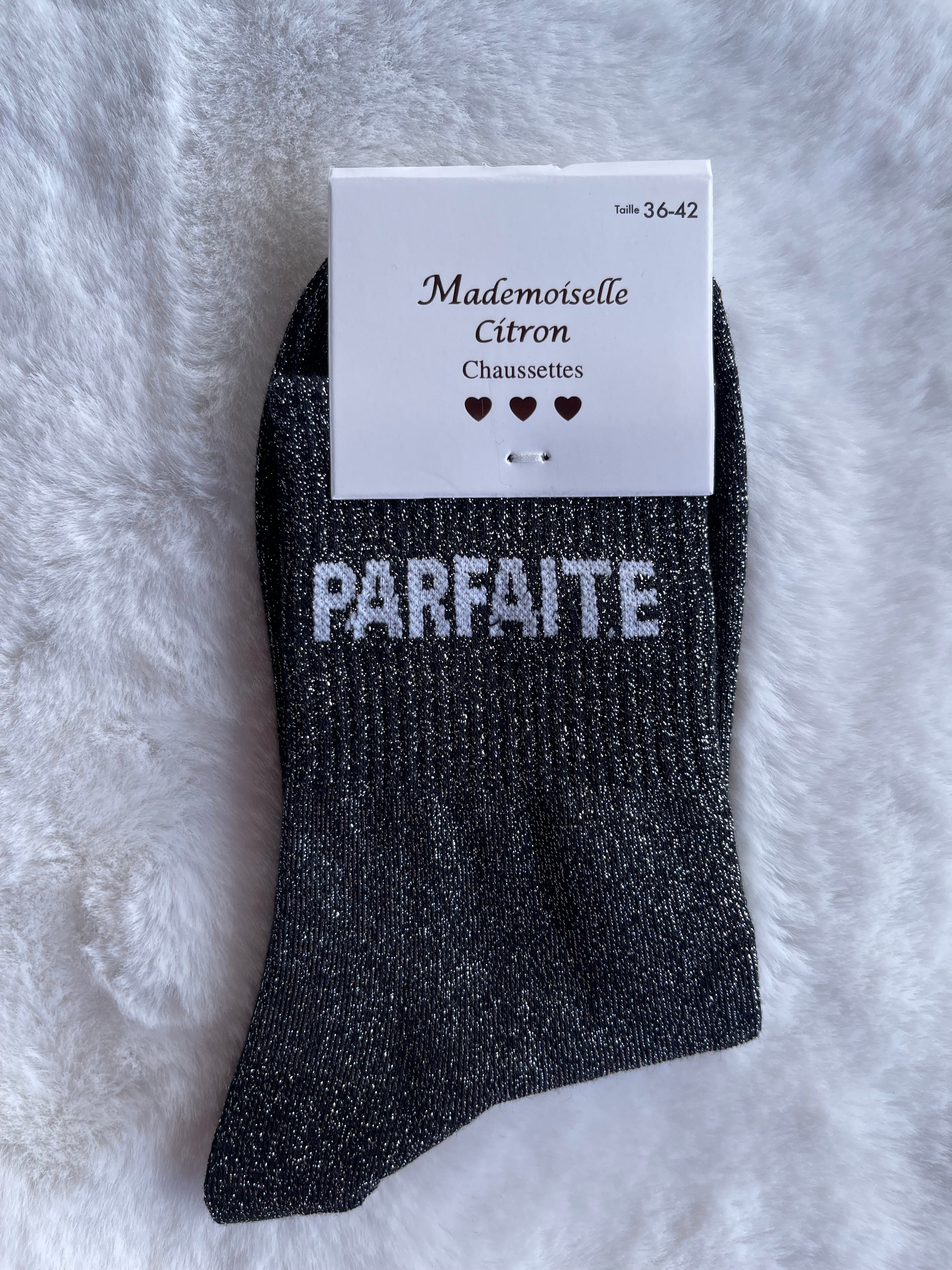 Chaussettes "Parfaite" Noir Pailleté Argenté – Mademoiselle Citron