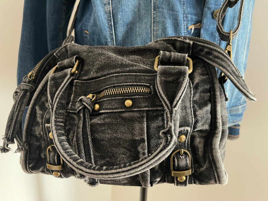 Sac à Main Jean Délavé Y2K 👖 – Noir & Bronze Antique