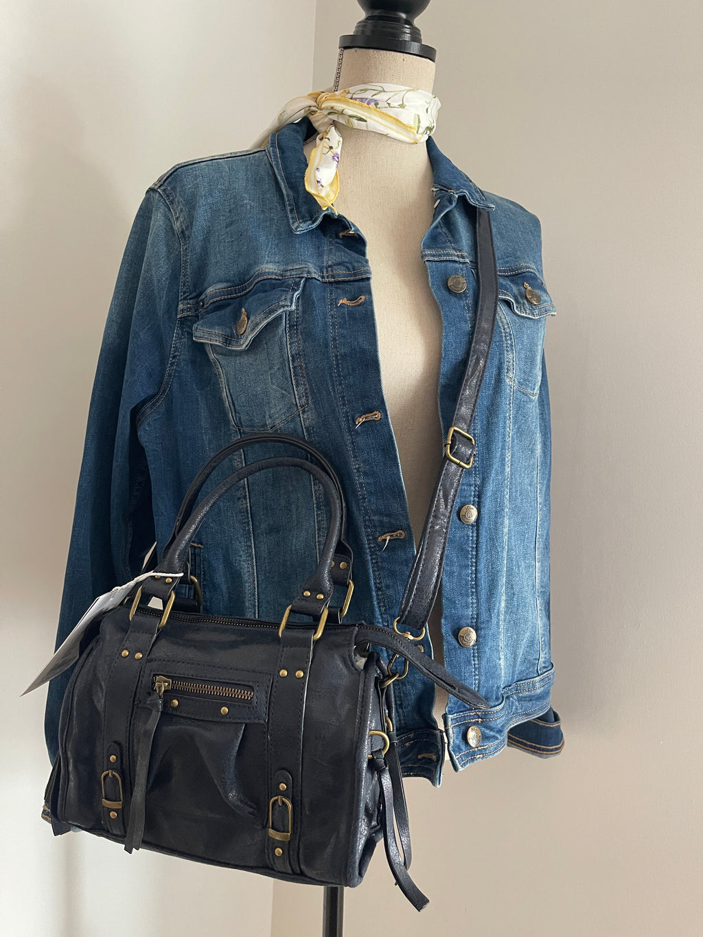 Mini Bowling Bag Vintage Rock 🤘 – Bleu Navy & Bronze Antique