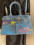 Sac à Main Jean Graffiti Y2K 🎨 – Bleu & Multicolore