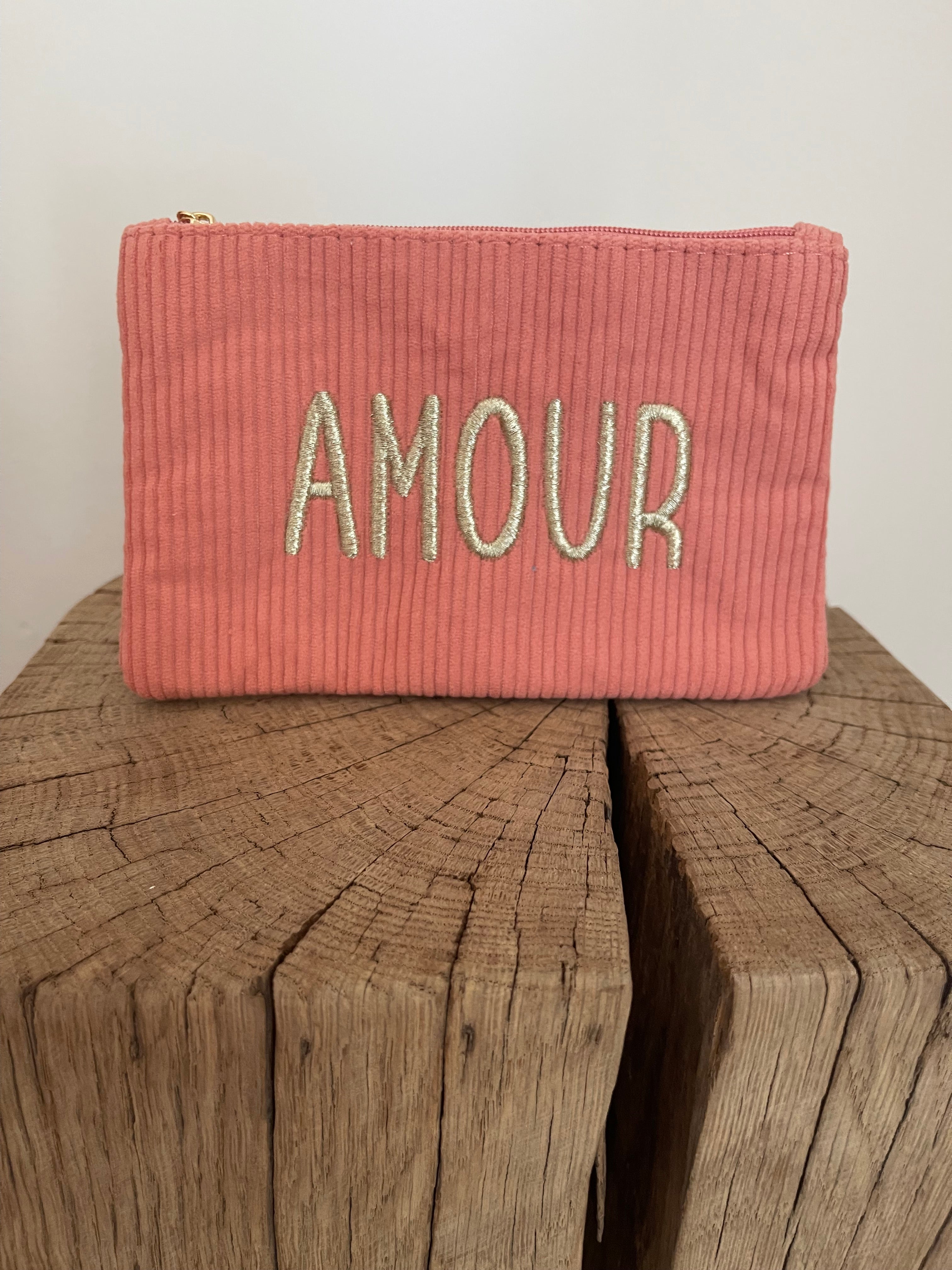 Trousse AMOUR – Velours Côtelé Corail