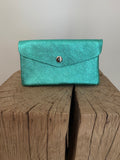 Portefeuille Enveloppe ✨ – Cuir Métallisé Turquoise