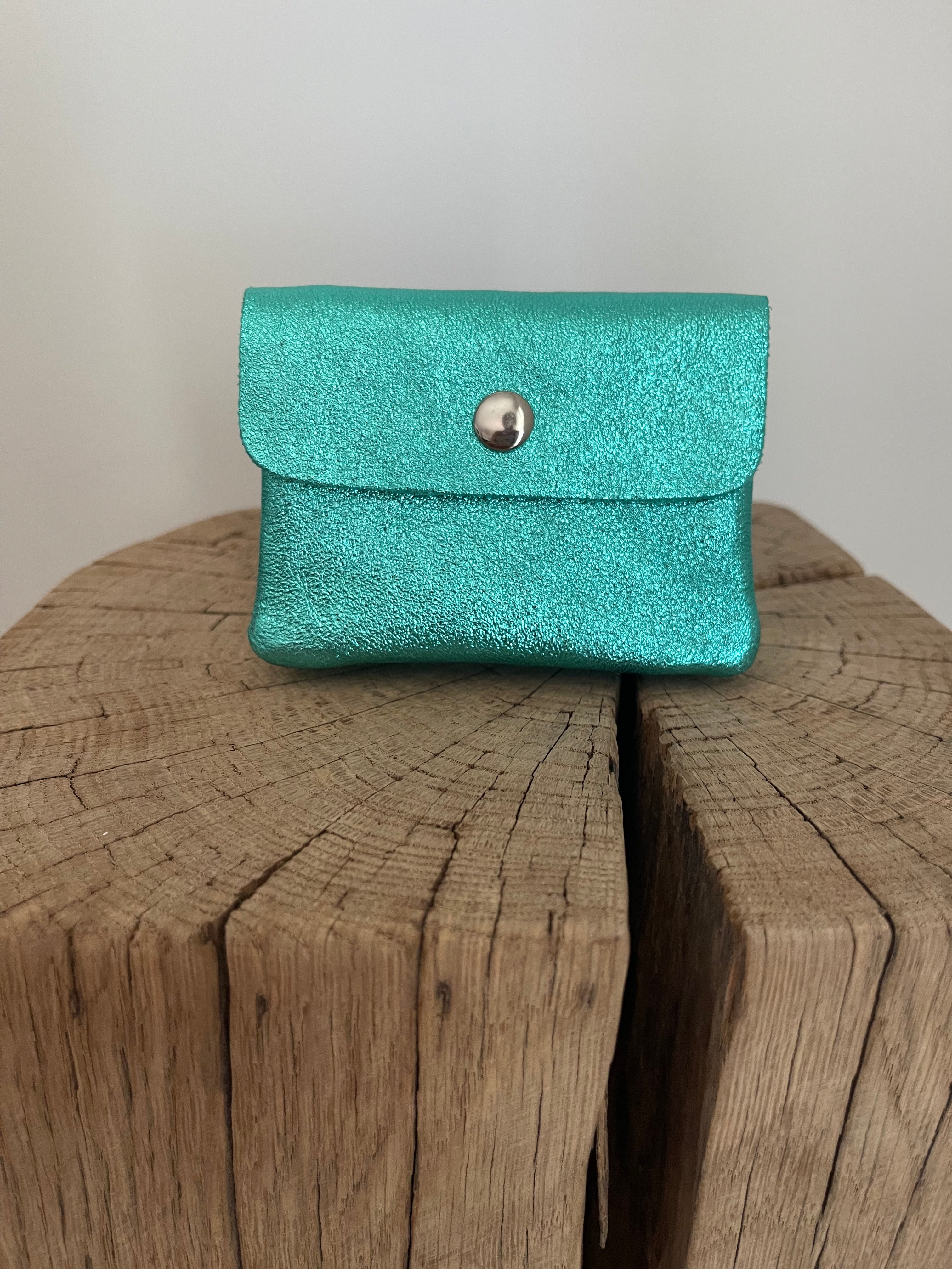 Porte-monnaie Enveloppe ✨ – Cuir Métallisé Turquoise