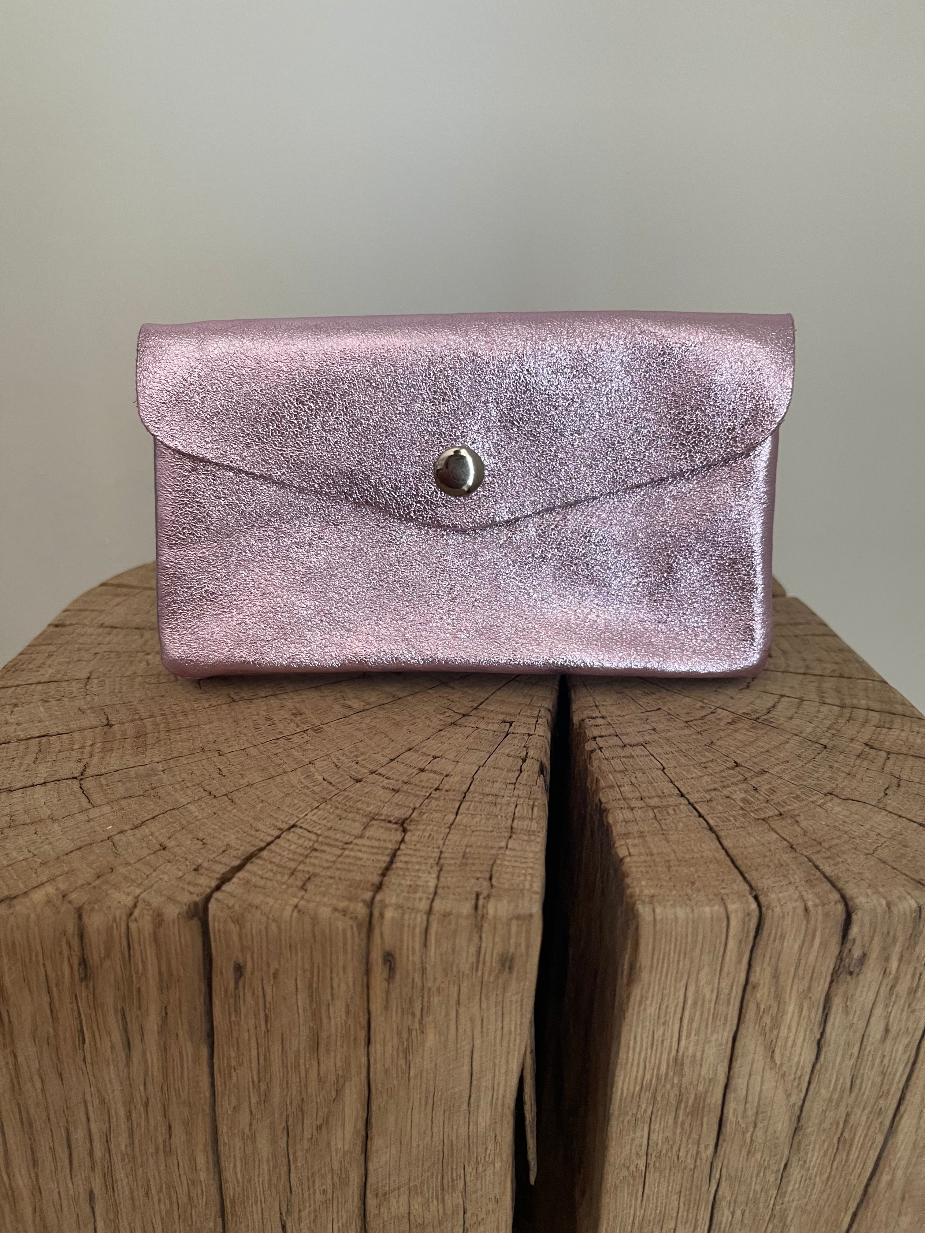 Portefeuille Enveloppe ✨ – Cuir Métallisé Rose