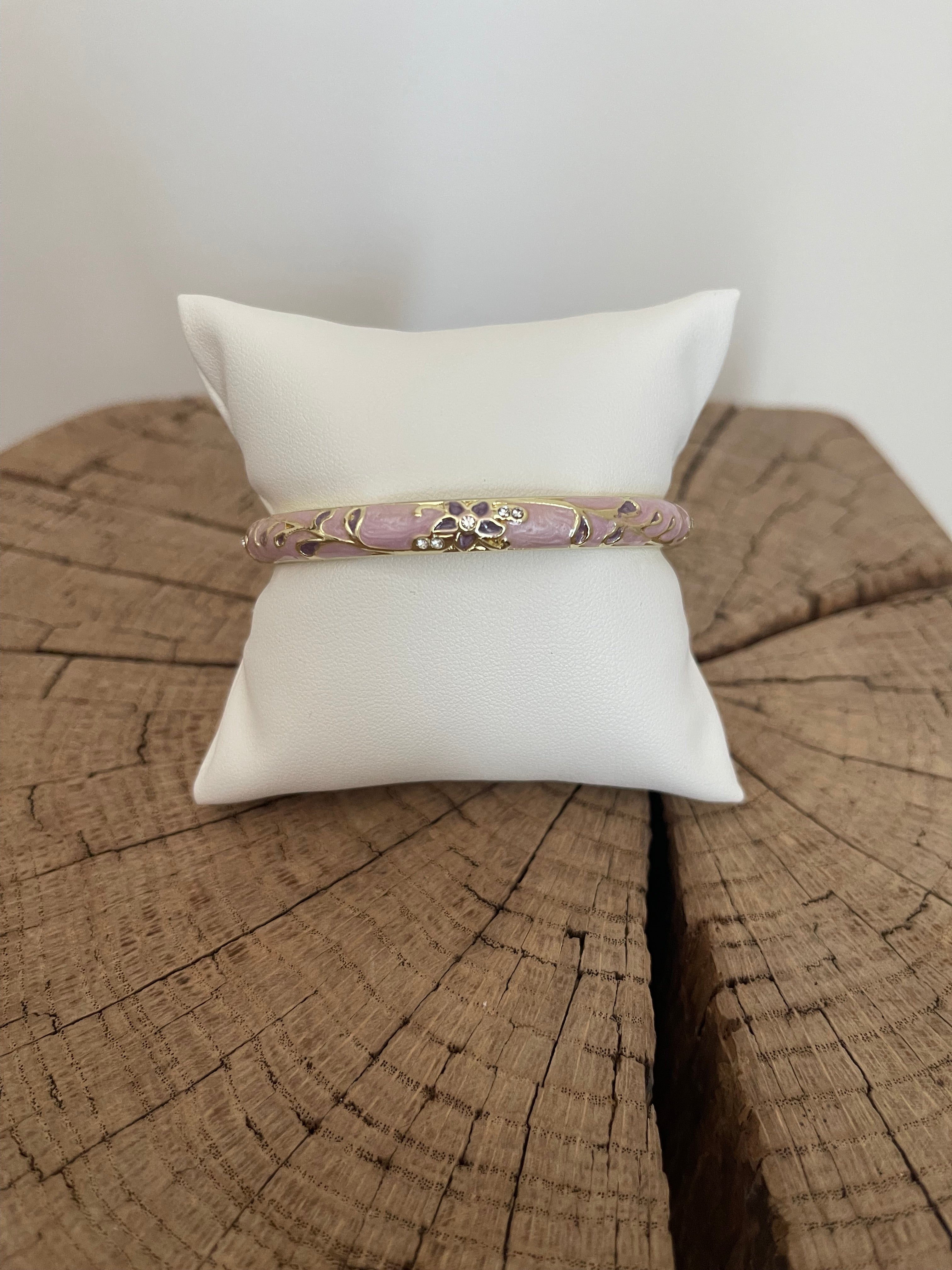 Jonc Émaillé 🌸 – Rose Lilas & Fleur Strass Dorée