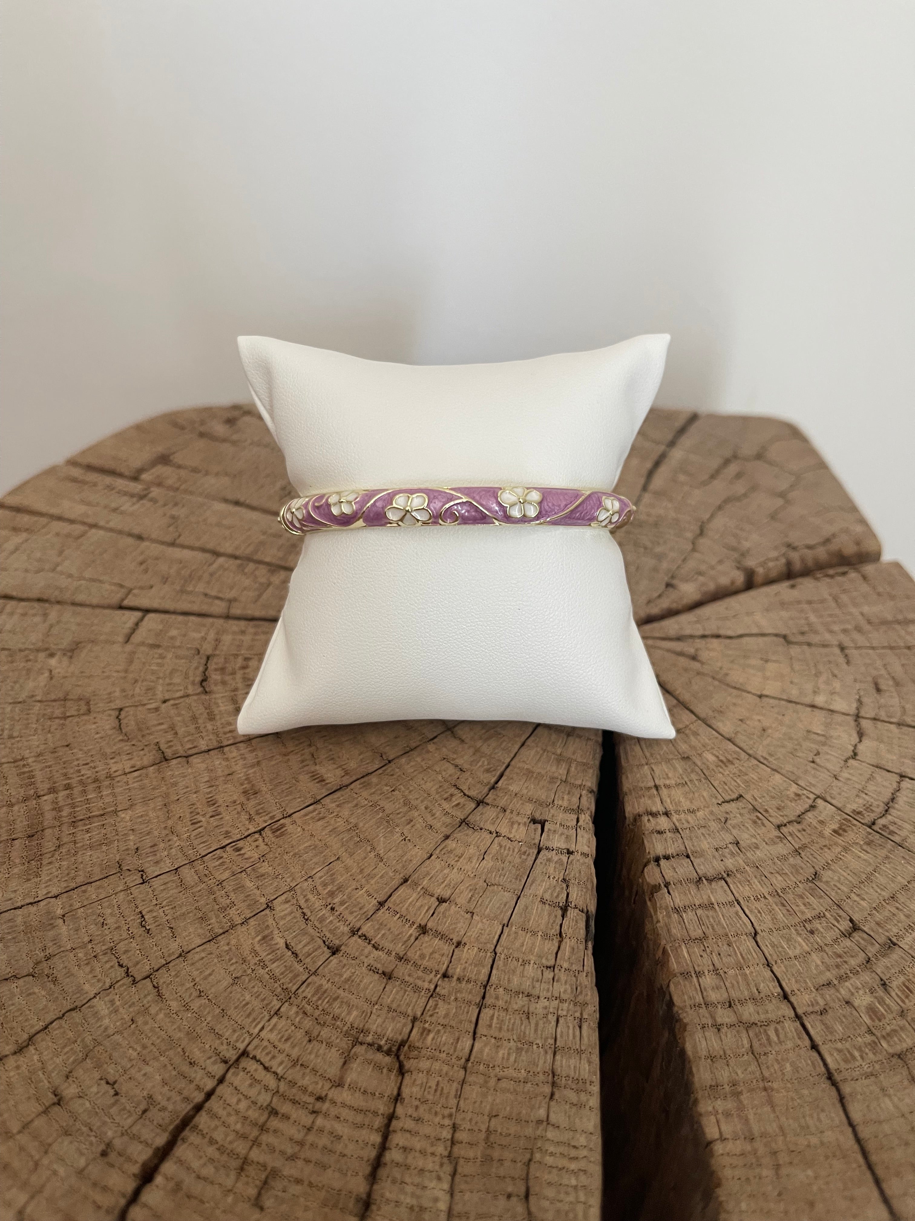 Jonc Émaillé 🌸 – Mauve & Fleurs Blanches Dorées