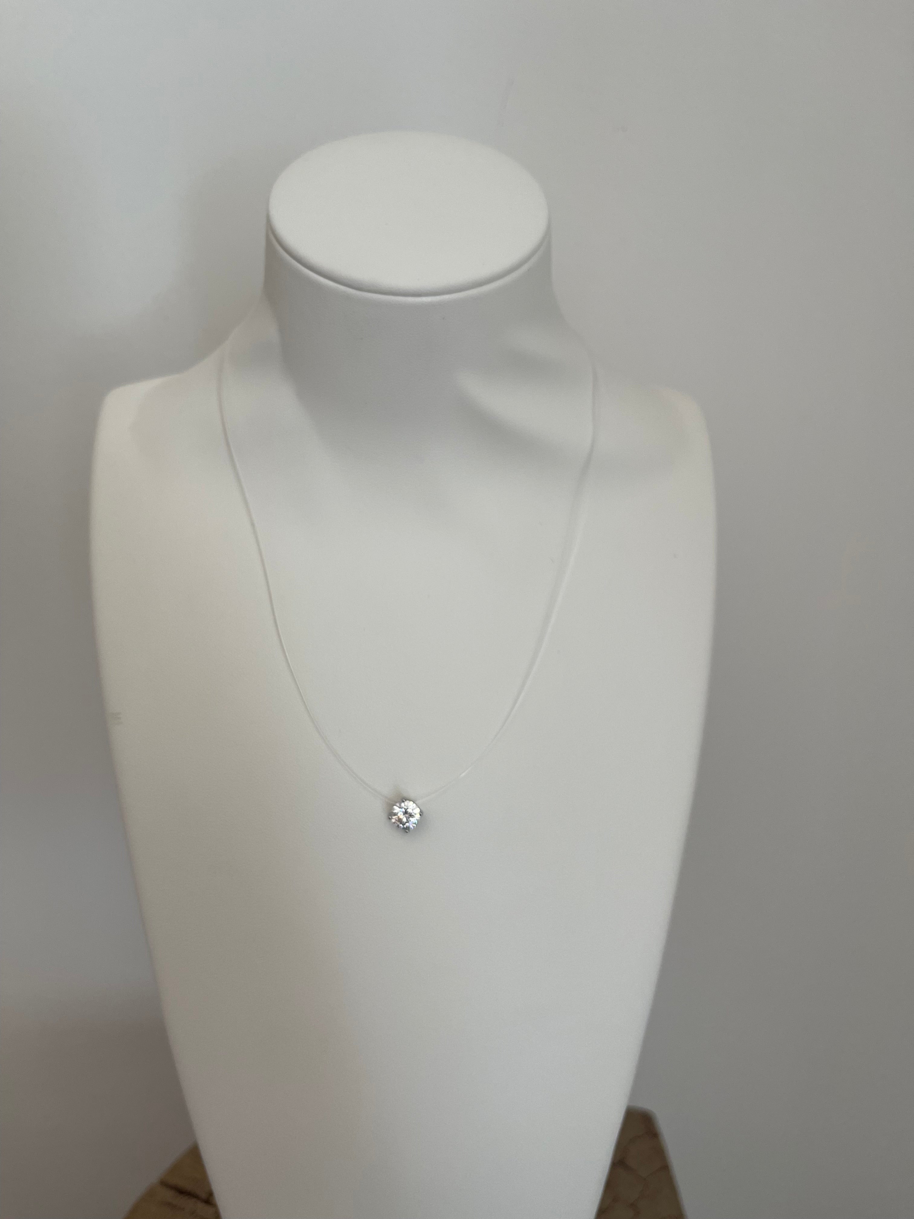 Collier Fil Invisible Solitaire Cristal - Acier Inoxydable
