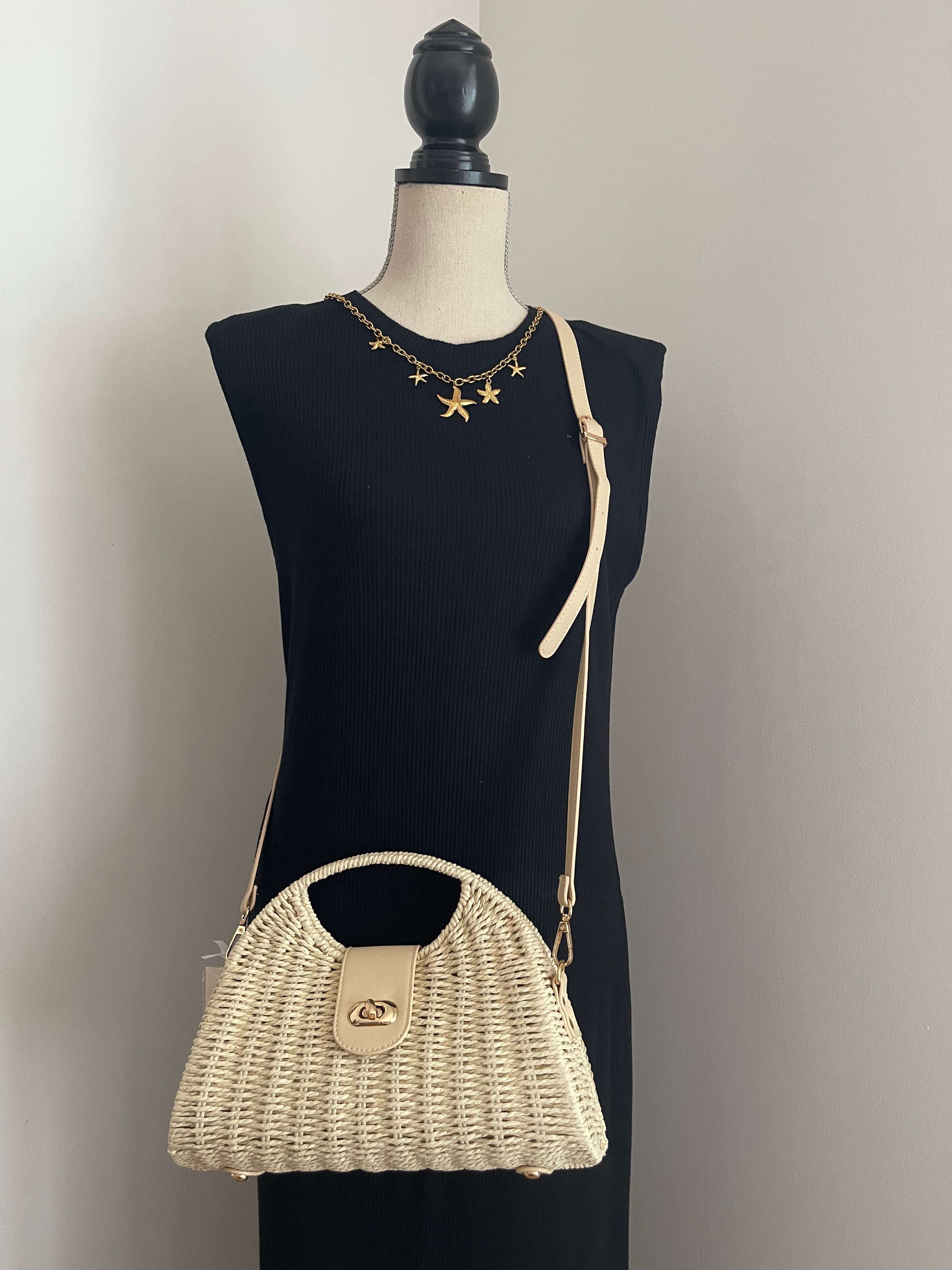 Sac Rotin Tressé 🌿 – Port Main & Bandoulière – Crème