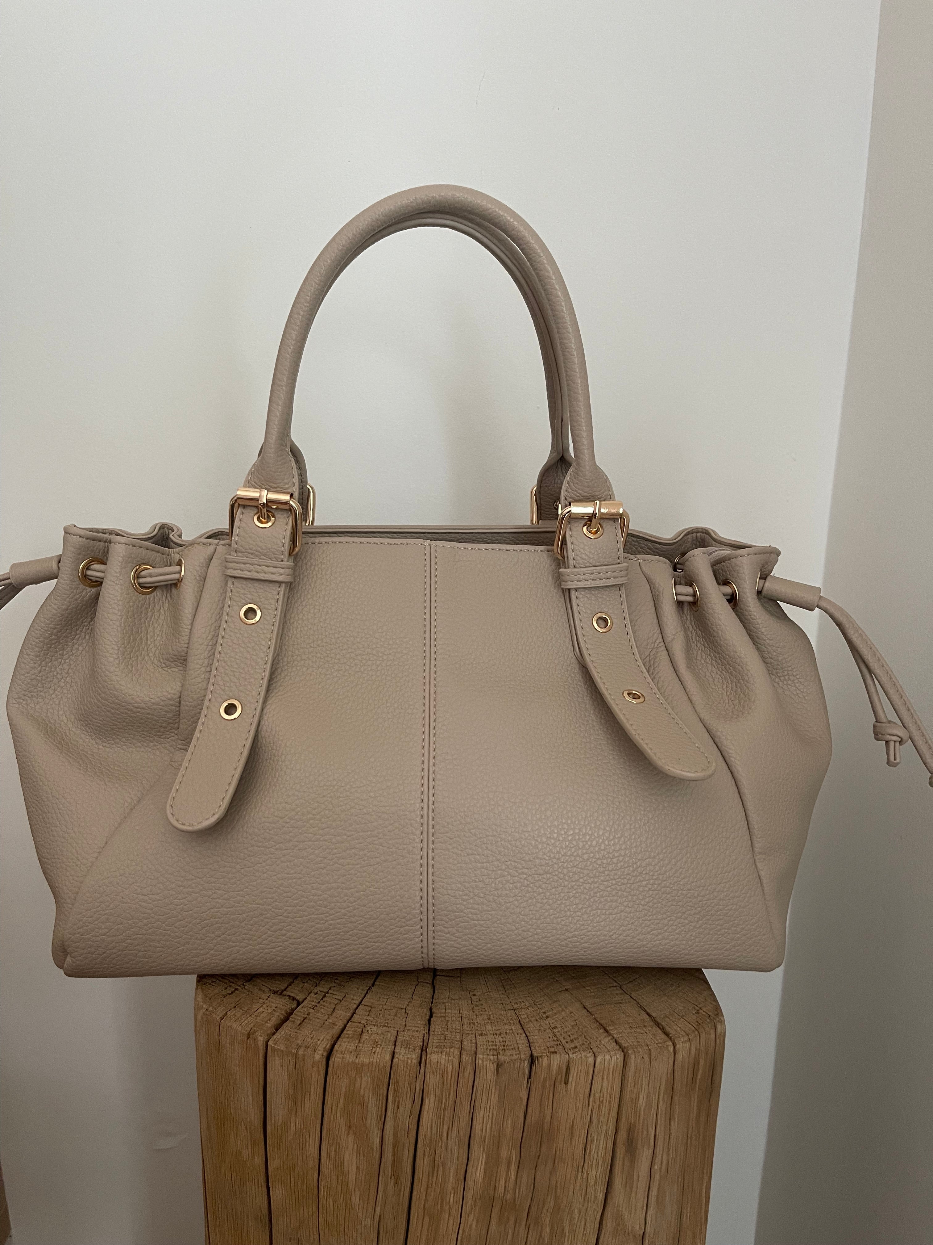 Sac à Main Similicuir Grainé ✨ – Taupe & Doré