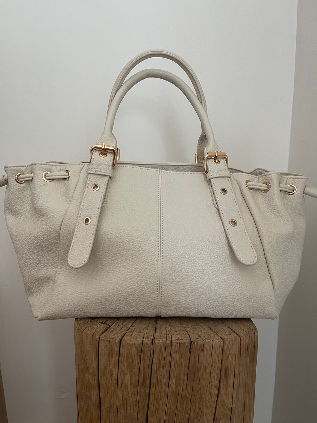 Sac à Main Similicuir Grainé ✨ – Crème & Doré