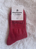 Chaussettes à Paillettes ✨ – "FOFOLLE" Rouge Bordeaux