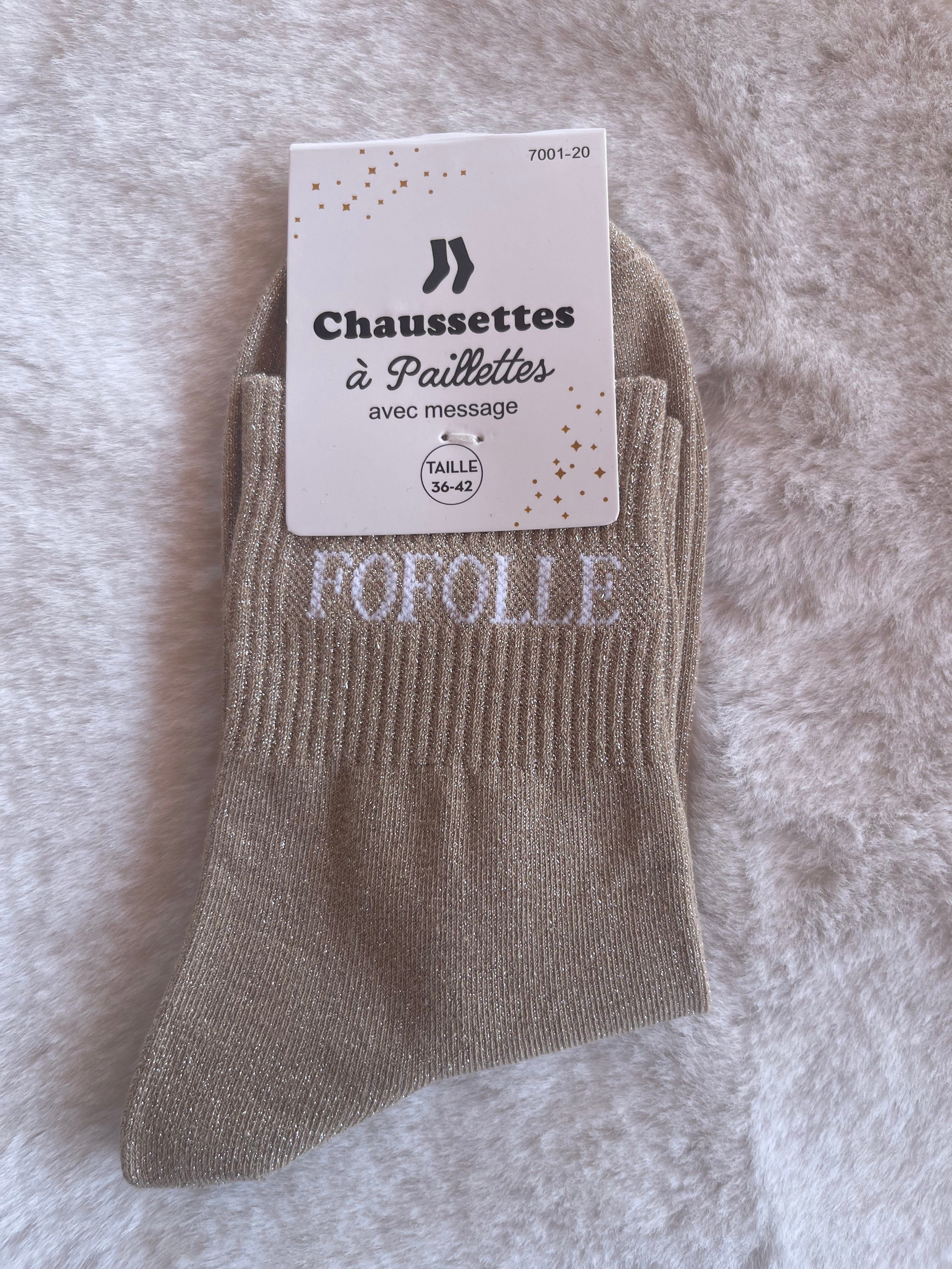 Chaussettes à Paillettes ✨ – "FOFOLLE" Doré Champagne
