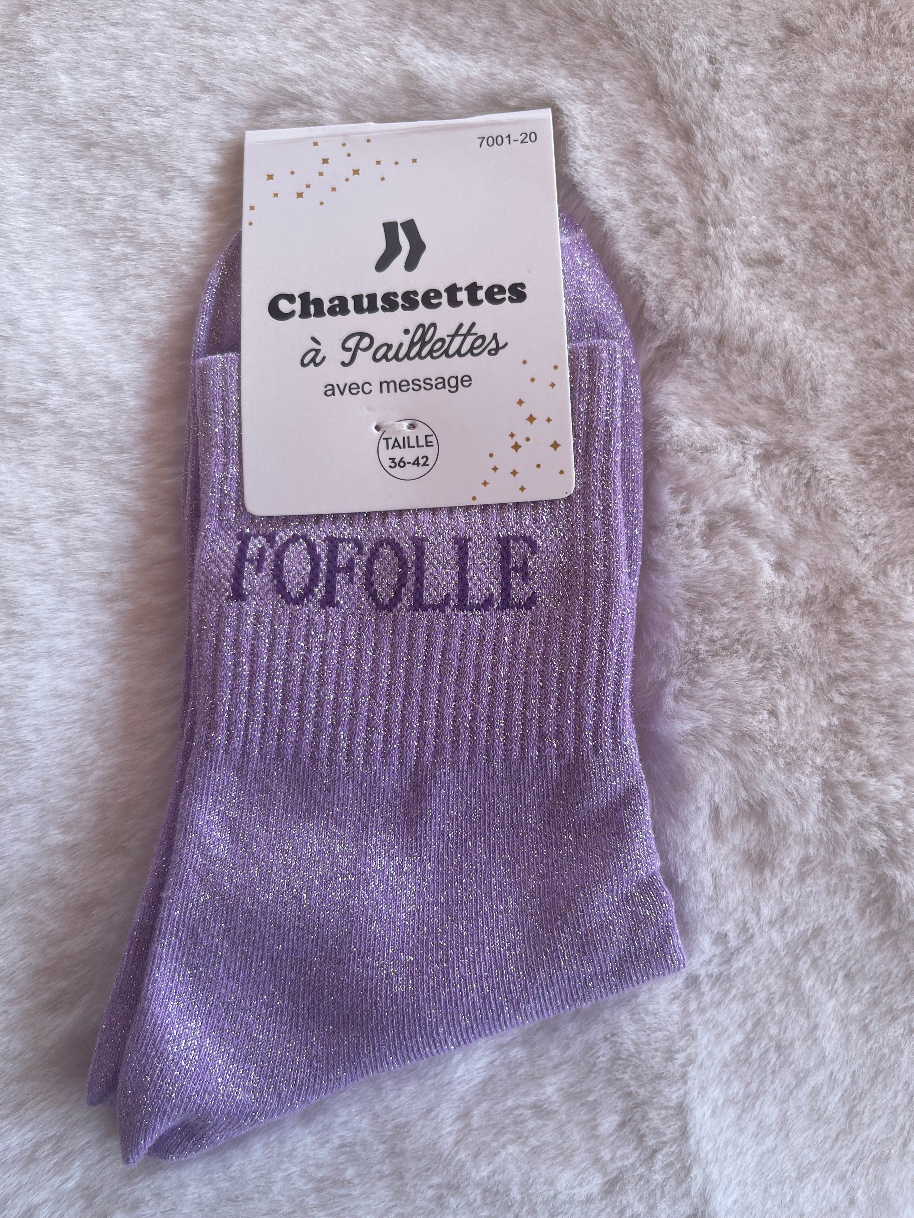 Chaussettes à Paillettes ✨ – "FOFOLLE" Lilas