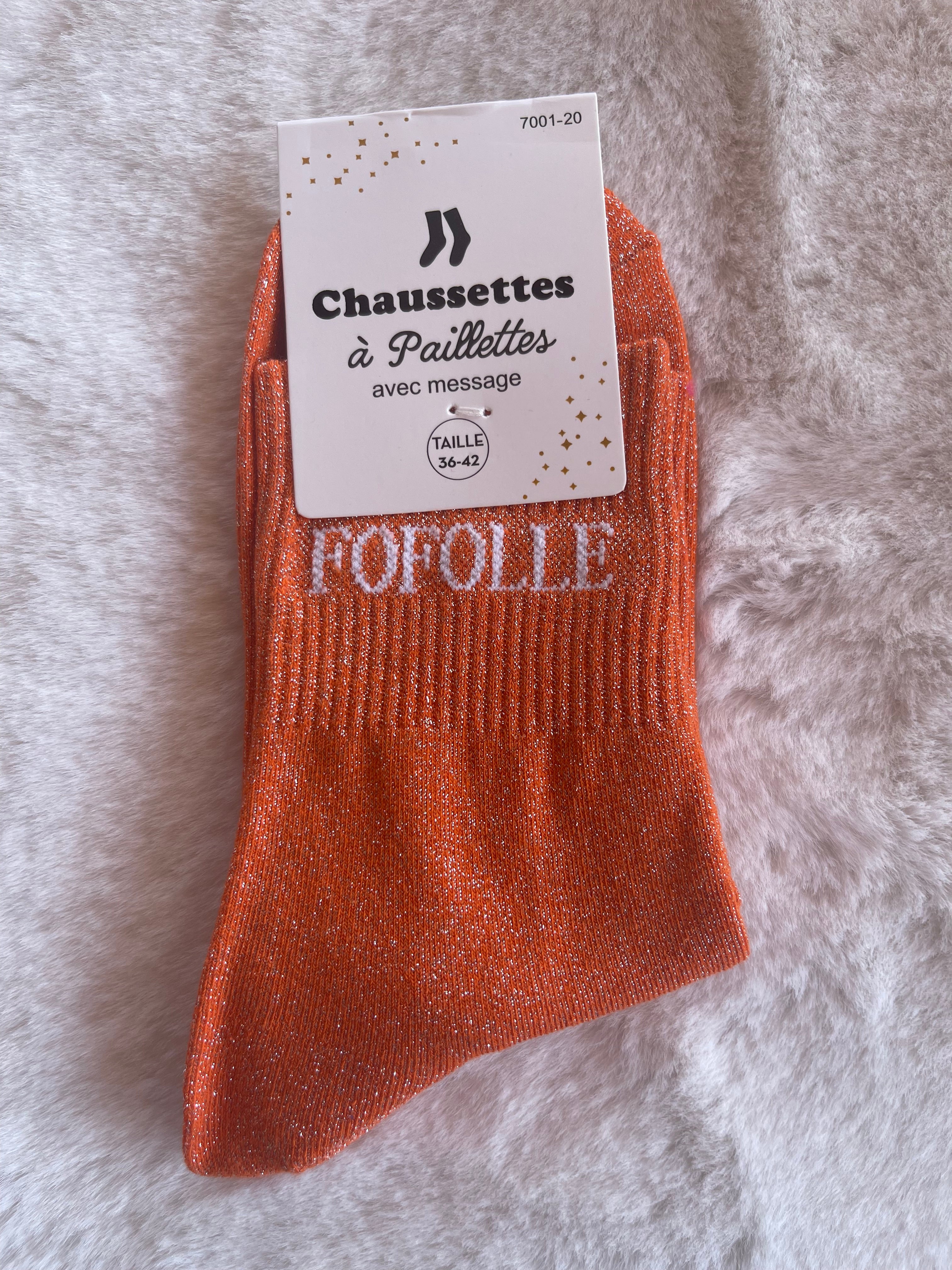 Chaussettes à Paillettes ✨ – "FOFOLLE" Orange Cuivré