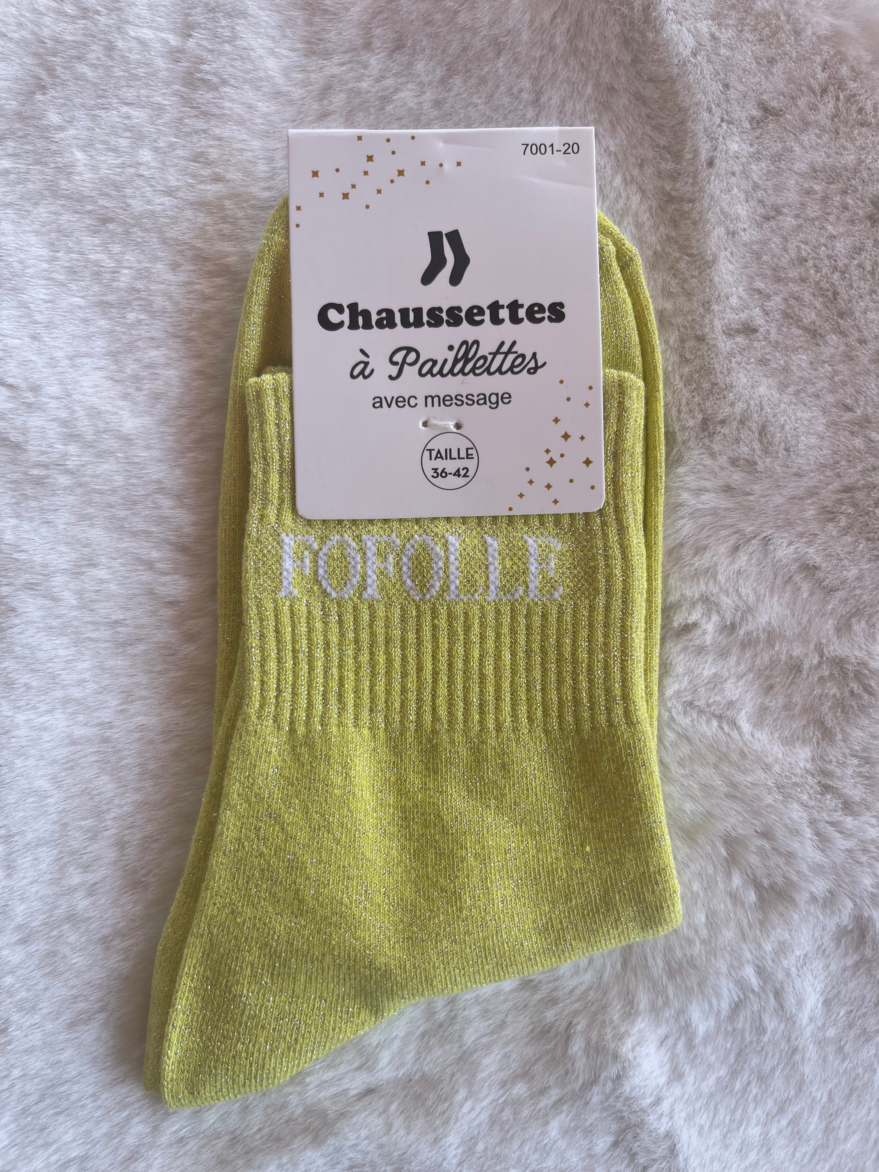 Chaussettes à Paillettes ✨ – "FOFOLLE" Vert Anis