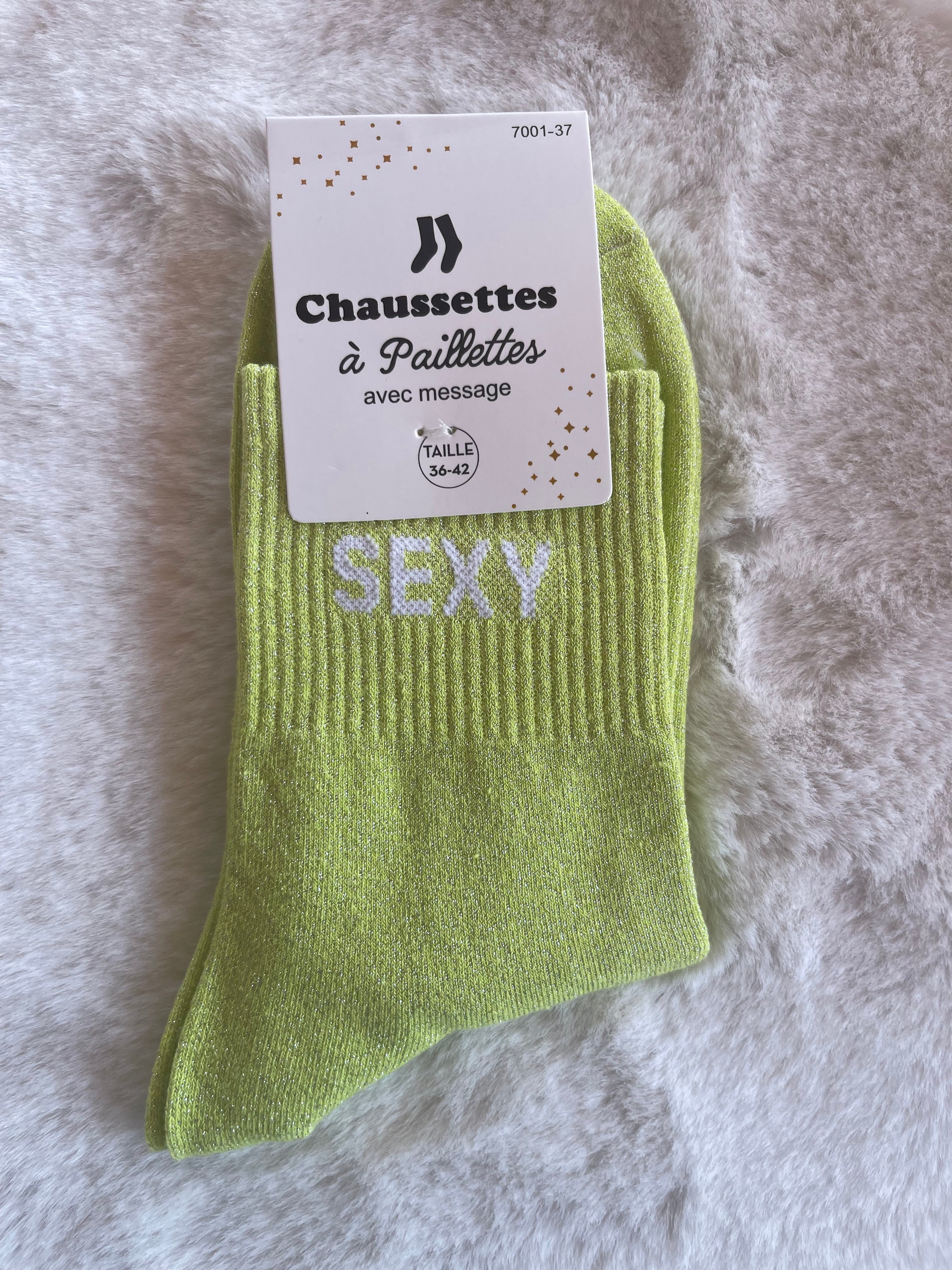 Chaussettes à Paillettes ✨ – "SEXY" Vert Anis