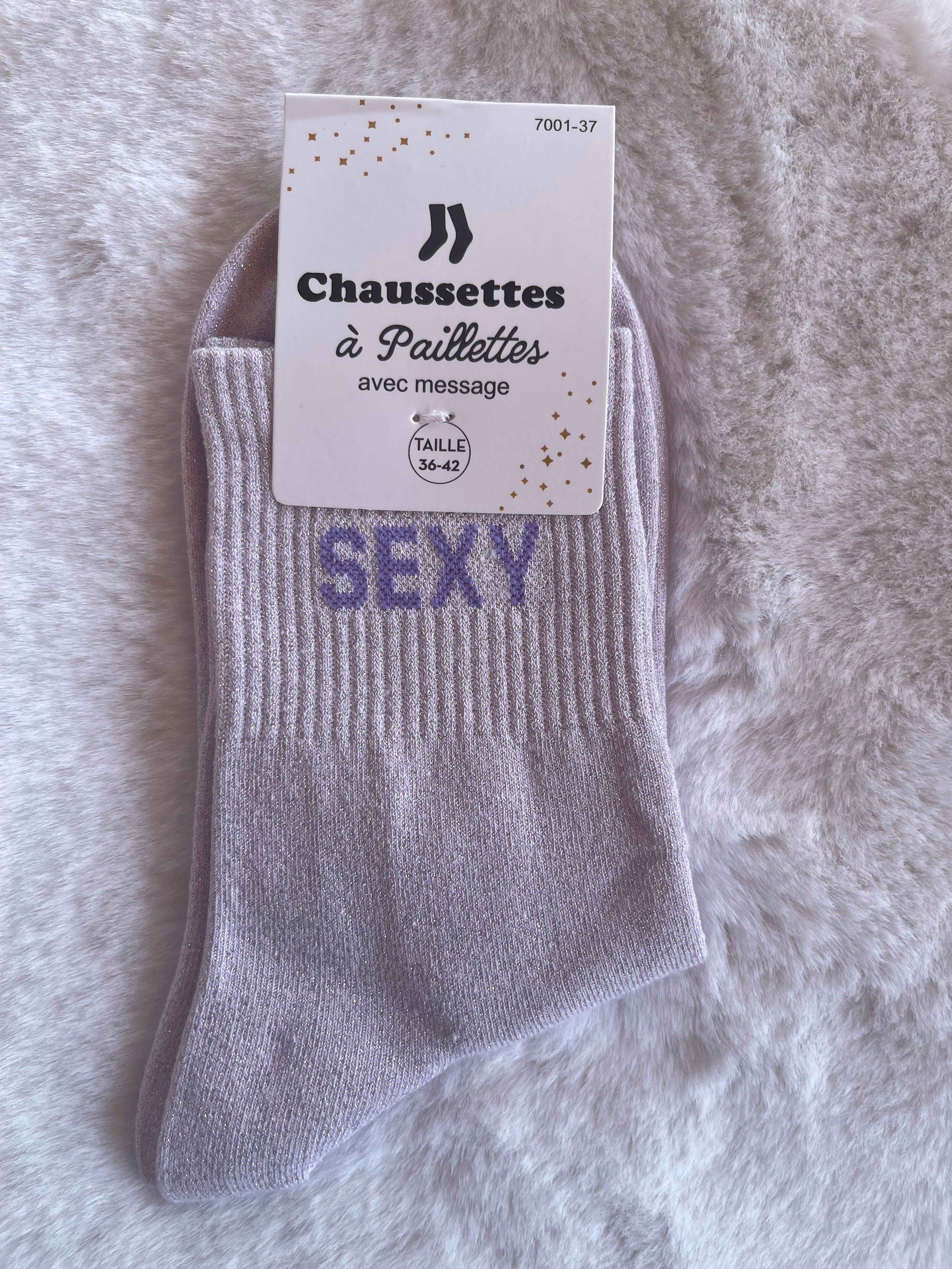 Chaussettes à Paillettes ✨ – "SEXY"  Lilas Argenté