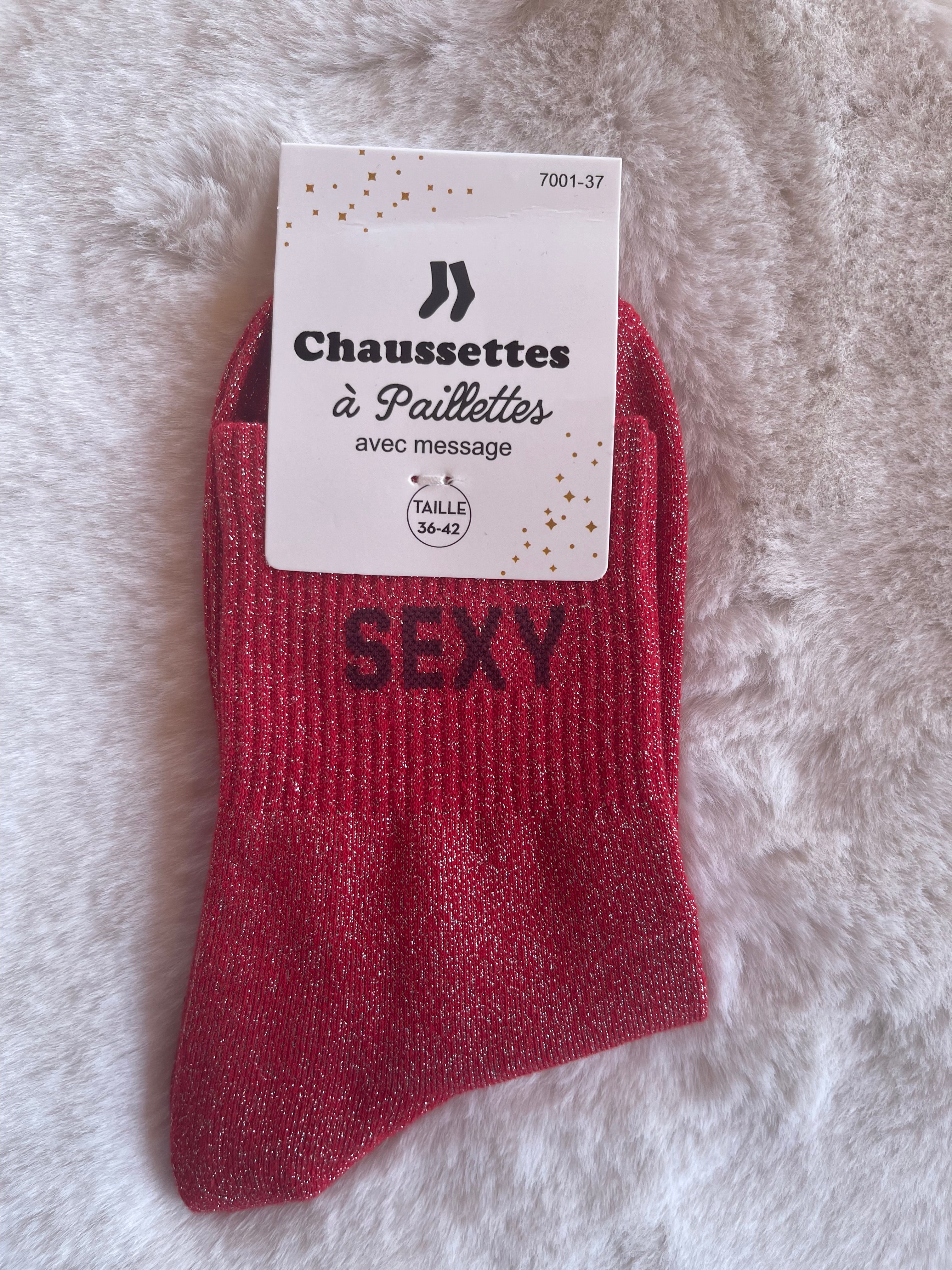 Chaussettes à Paillettes ✨ – "SEXY" Rouge Framboise
